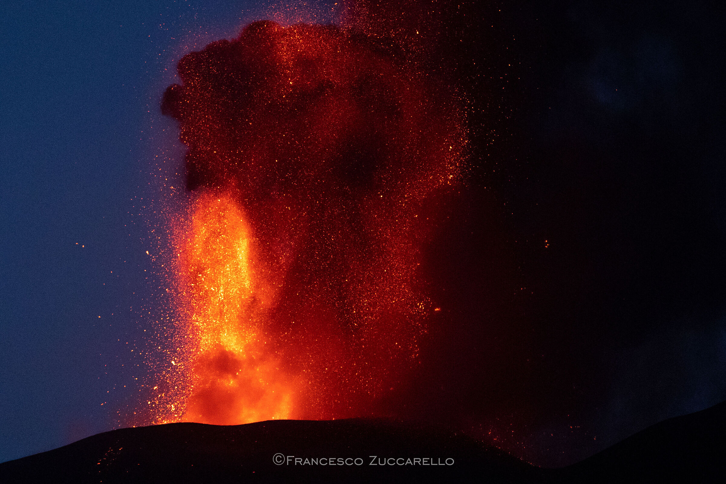 Lava fountain at sunrise on July 7, 2024