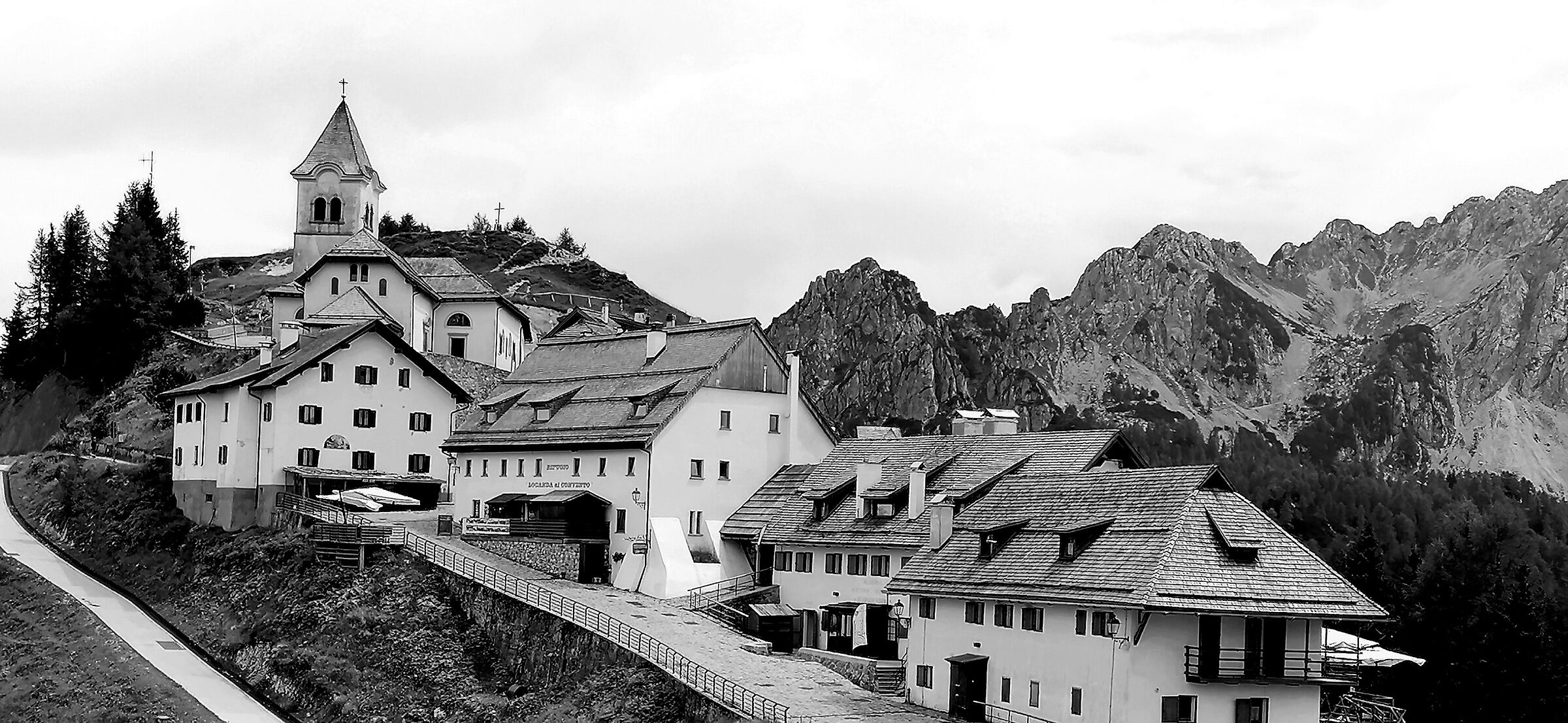 Village of the Lussari Mountains, in b/w