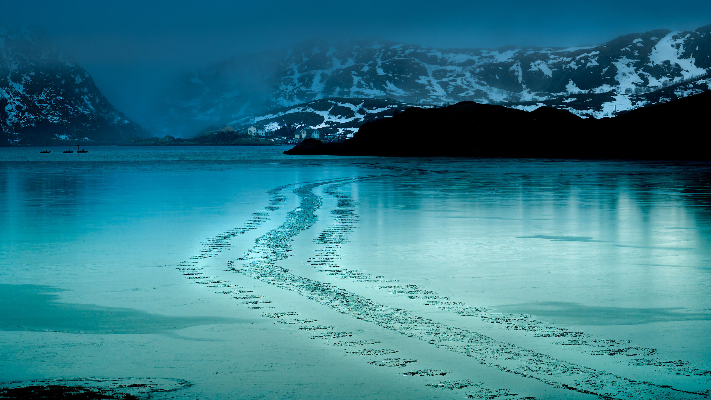 Across the frozen lake