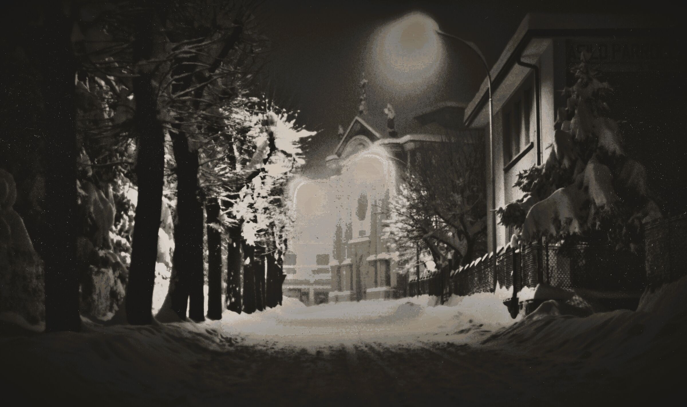 Church Villasola Bg snowfall 1985 Da Dia easel