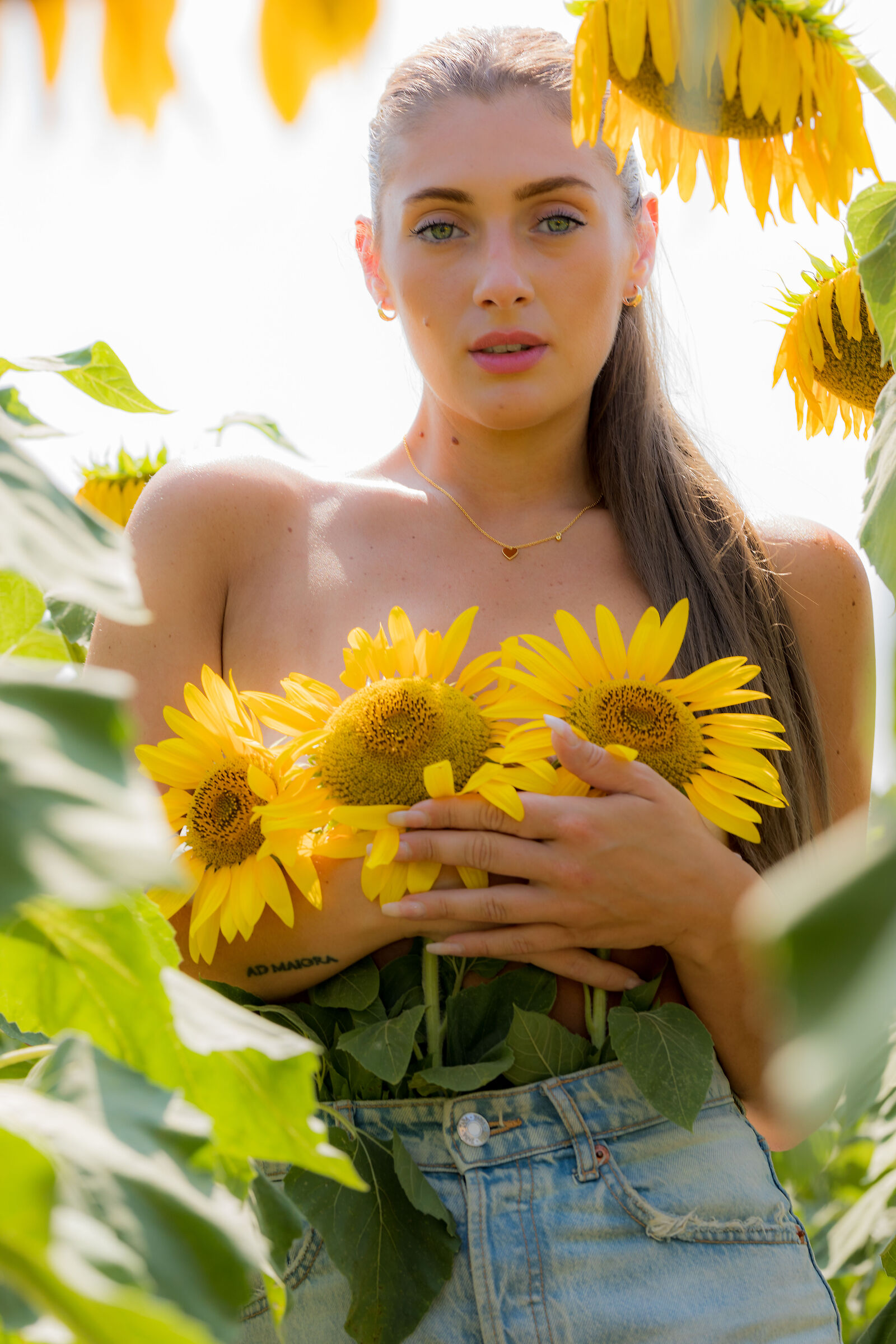 hugging sunflowers