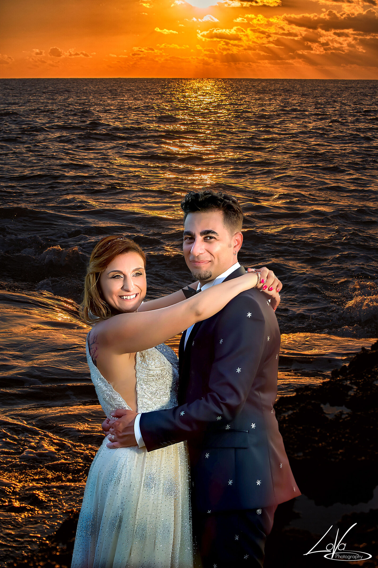 at sunset over the sea