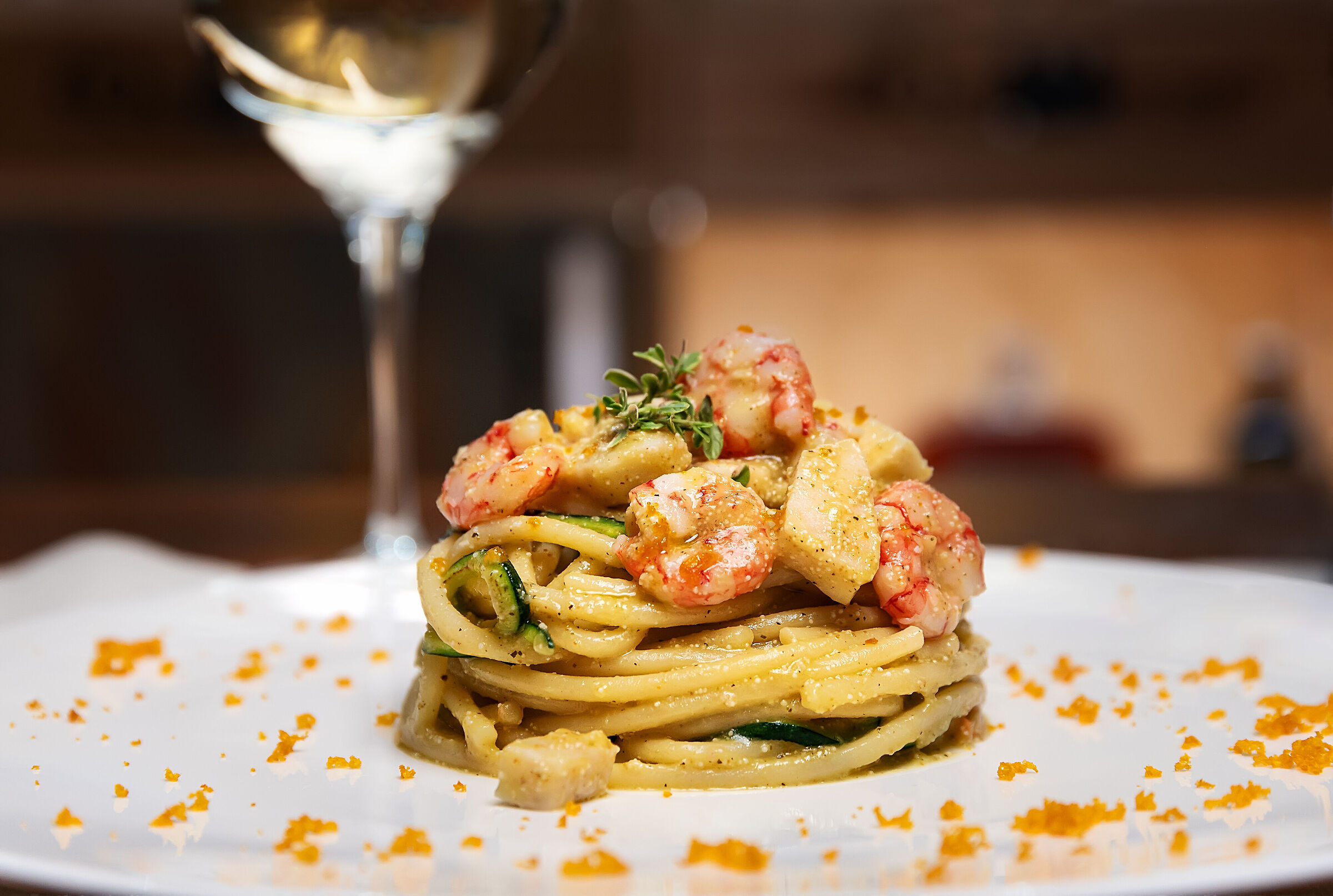 Tagliolini with seafood carbonara