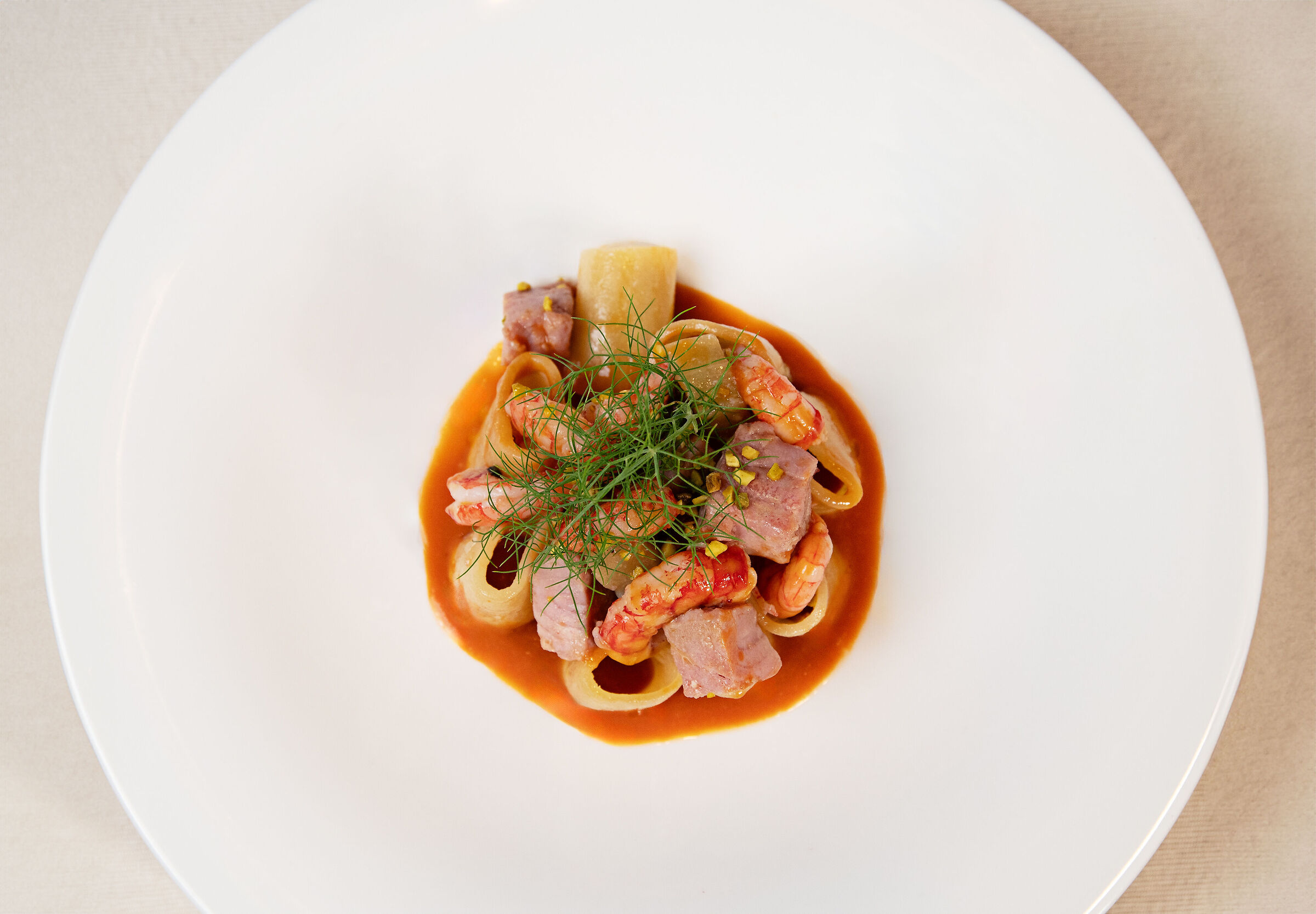 Paccheri with prawns and catch of the day