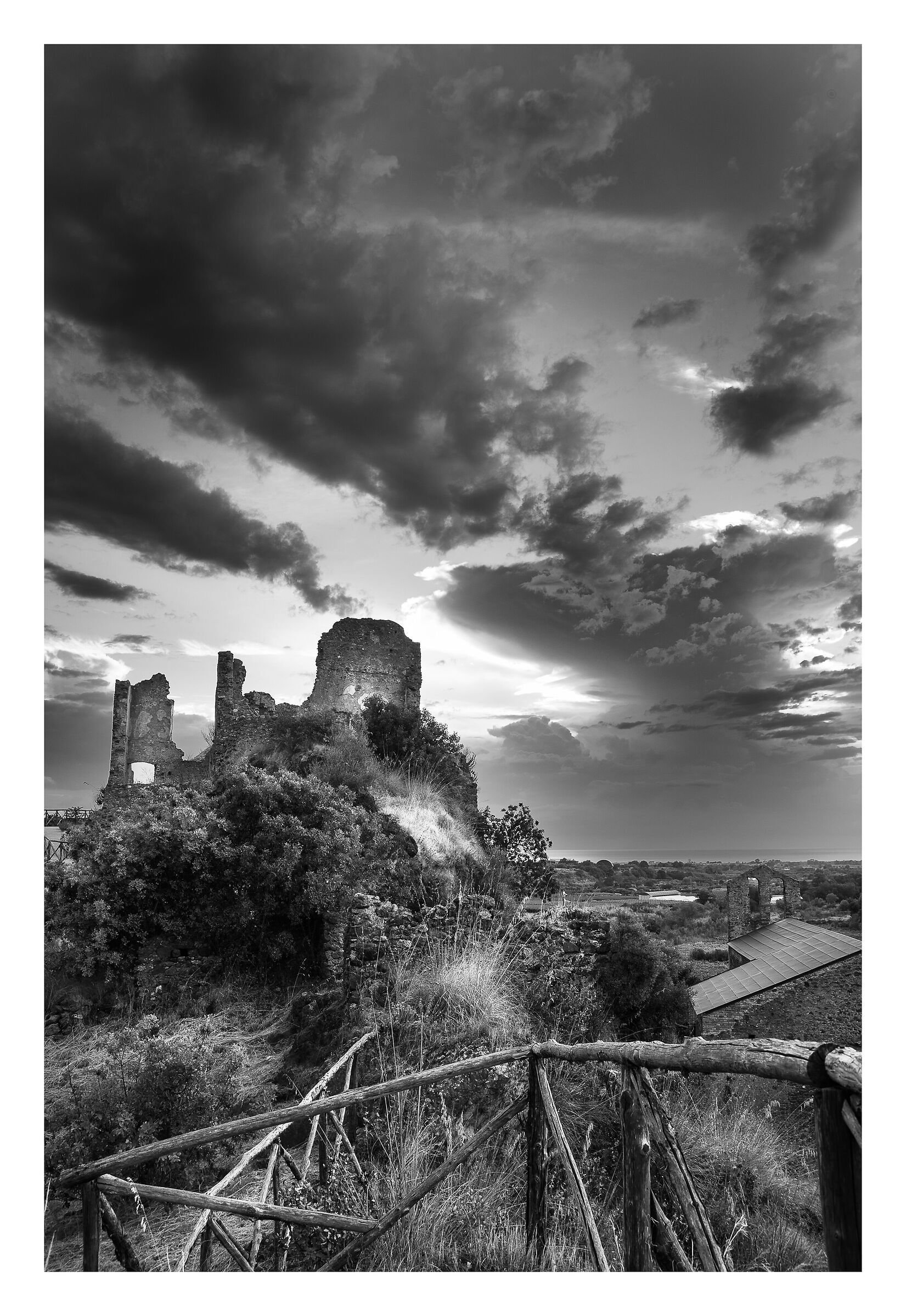 Ruins of the castle of San Michele at sunset