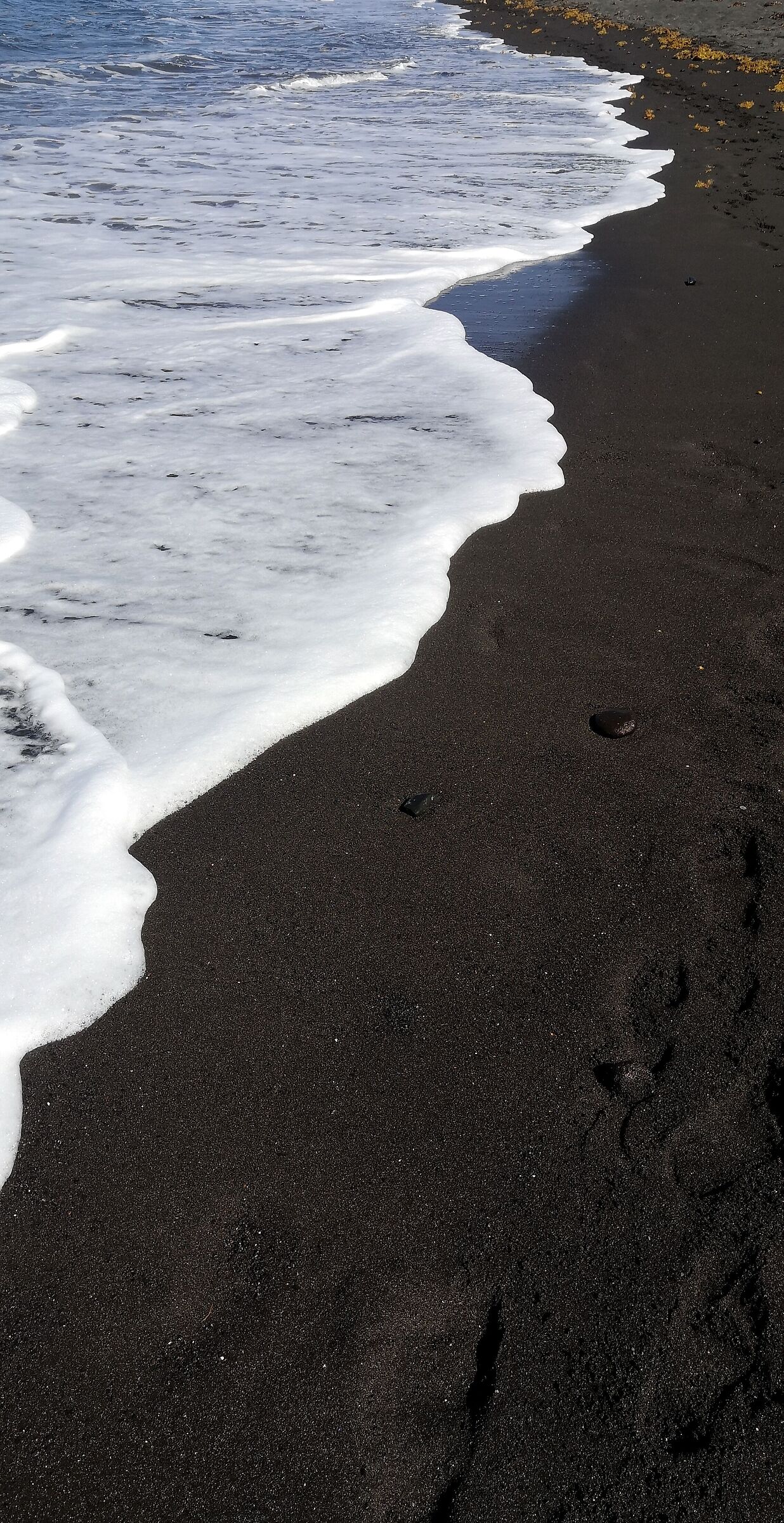 Tenerife. Wave foam on black beach.