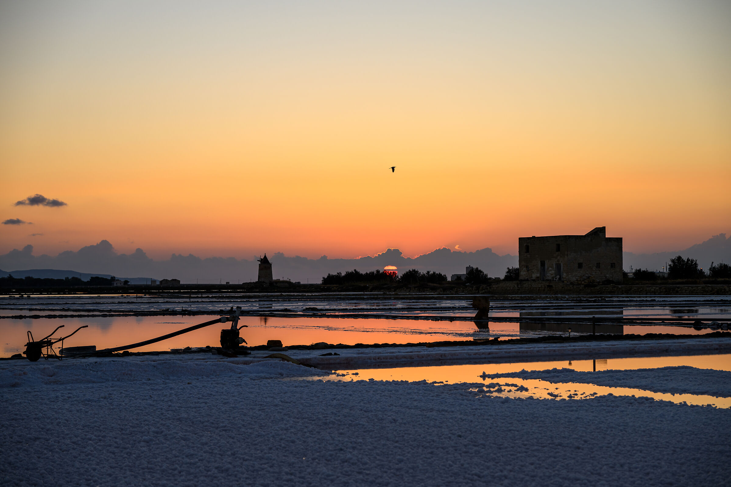 Sunset at the salt pans of Trapani