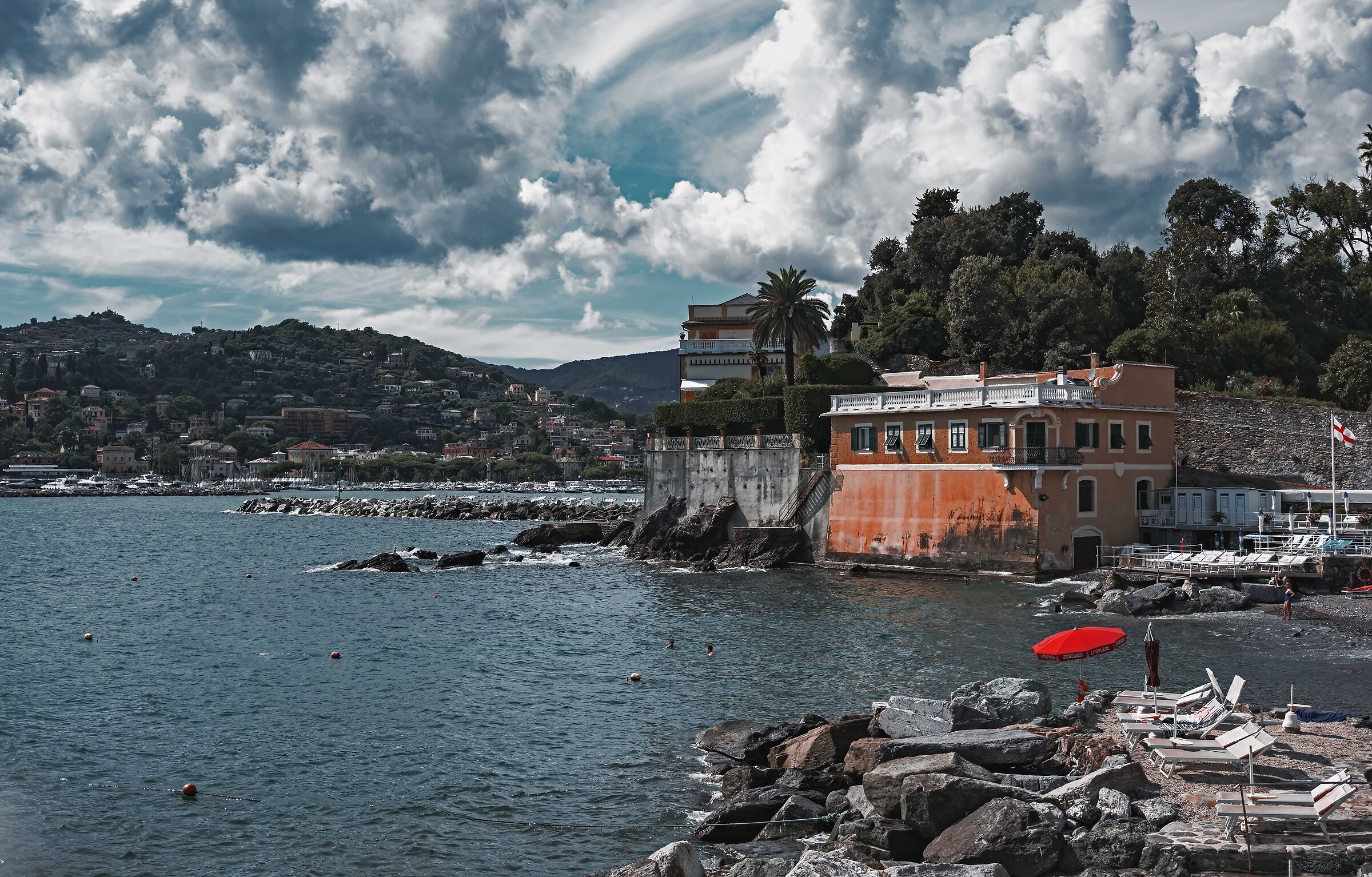 The red beach umbrella
