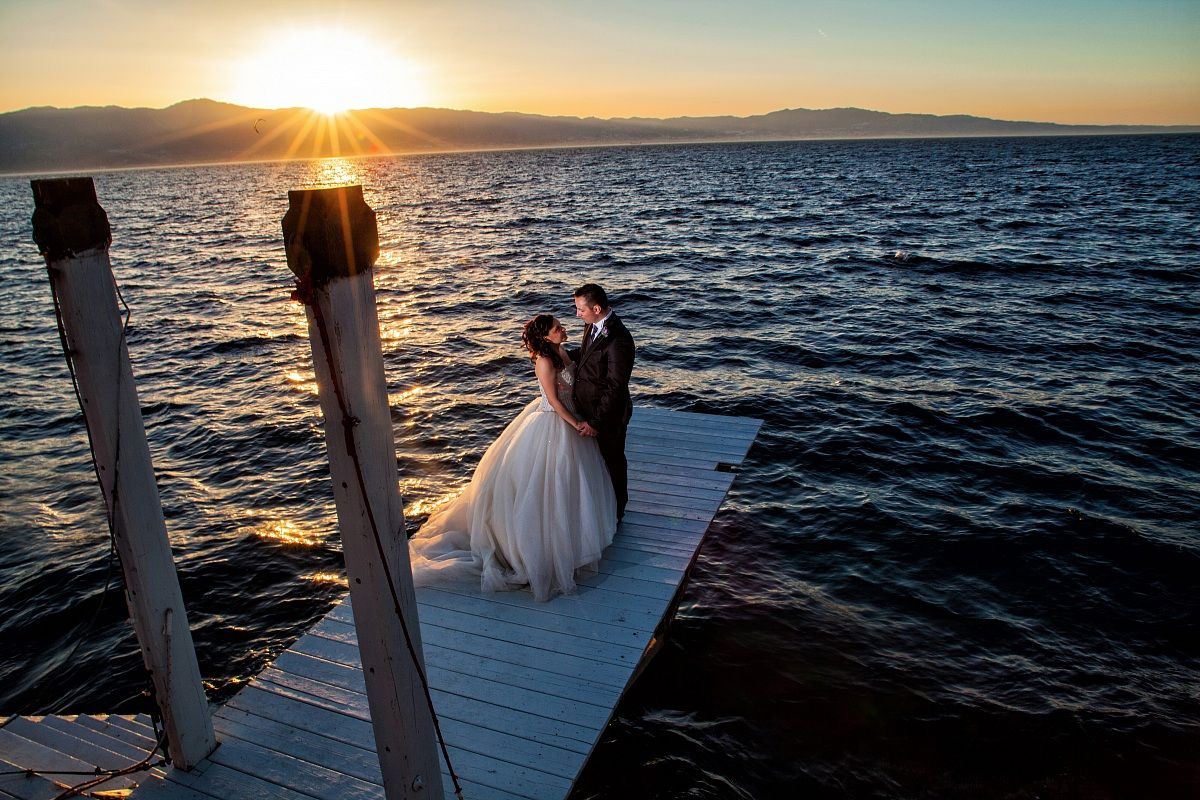 Wedding couple at sunset