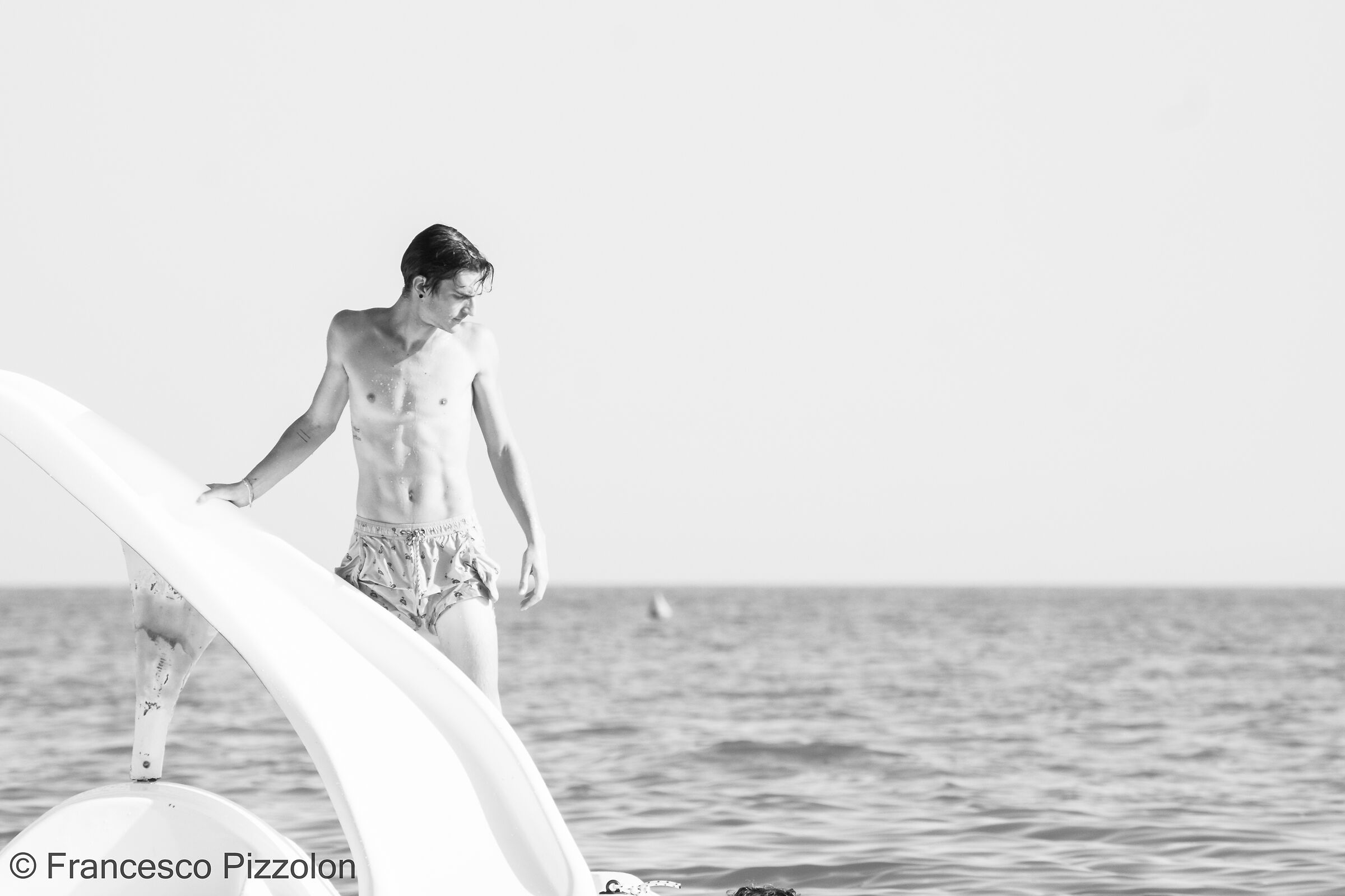 Guy on pedal boats