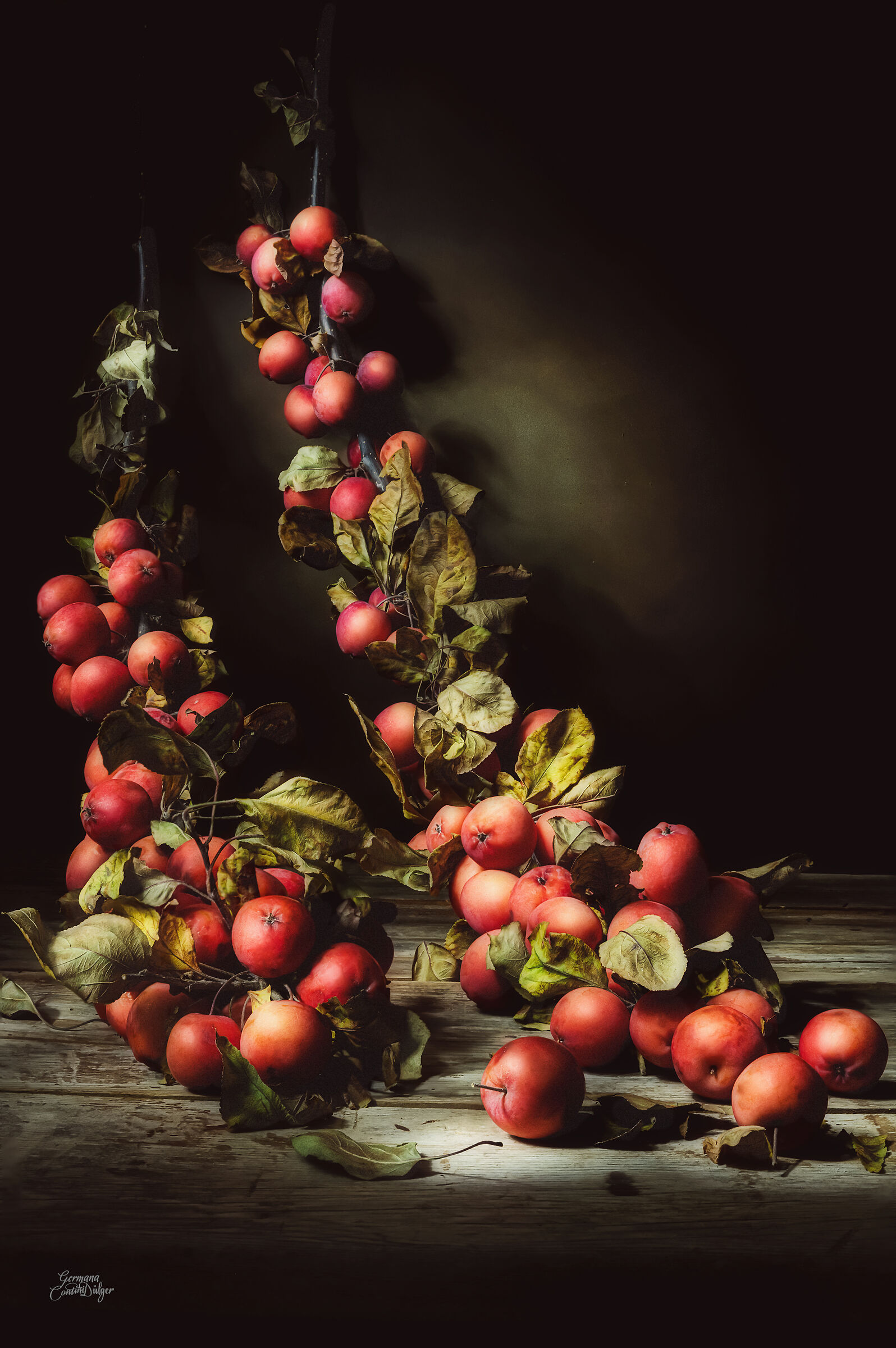 A cascade of small apples