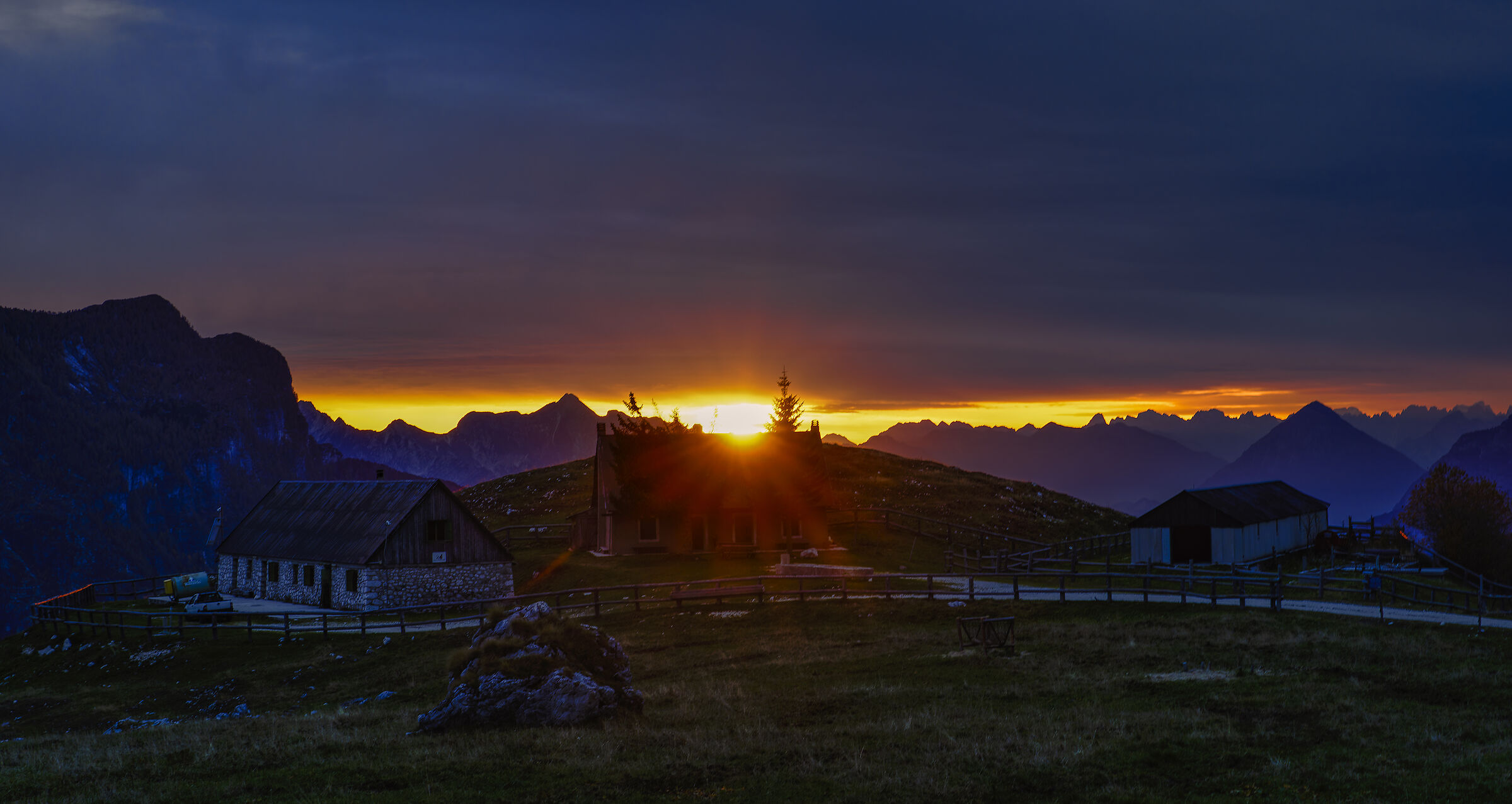 Sunset on the plains of the Montasio Julian Alps