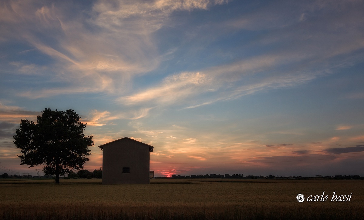 tramonto sui campi di grano