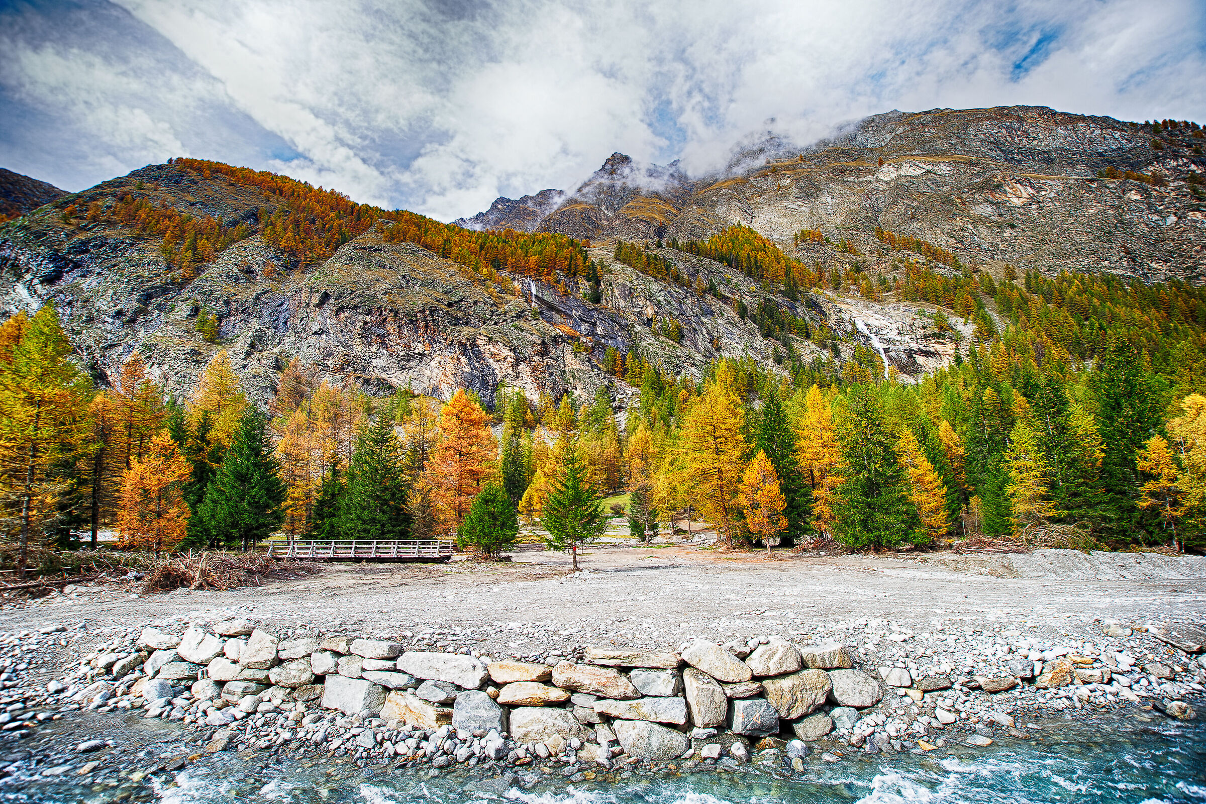 Autumn in Cogne. In the background the Gran Paradiso