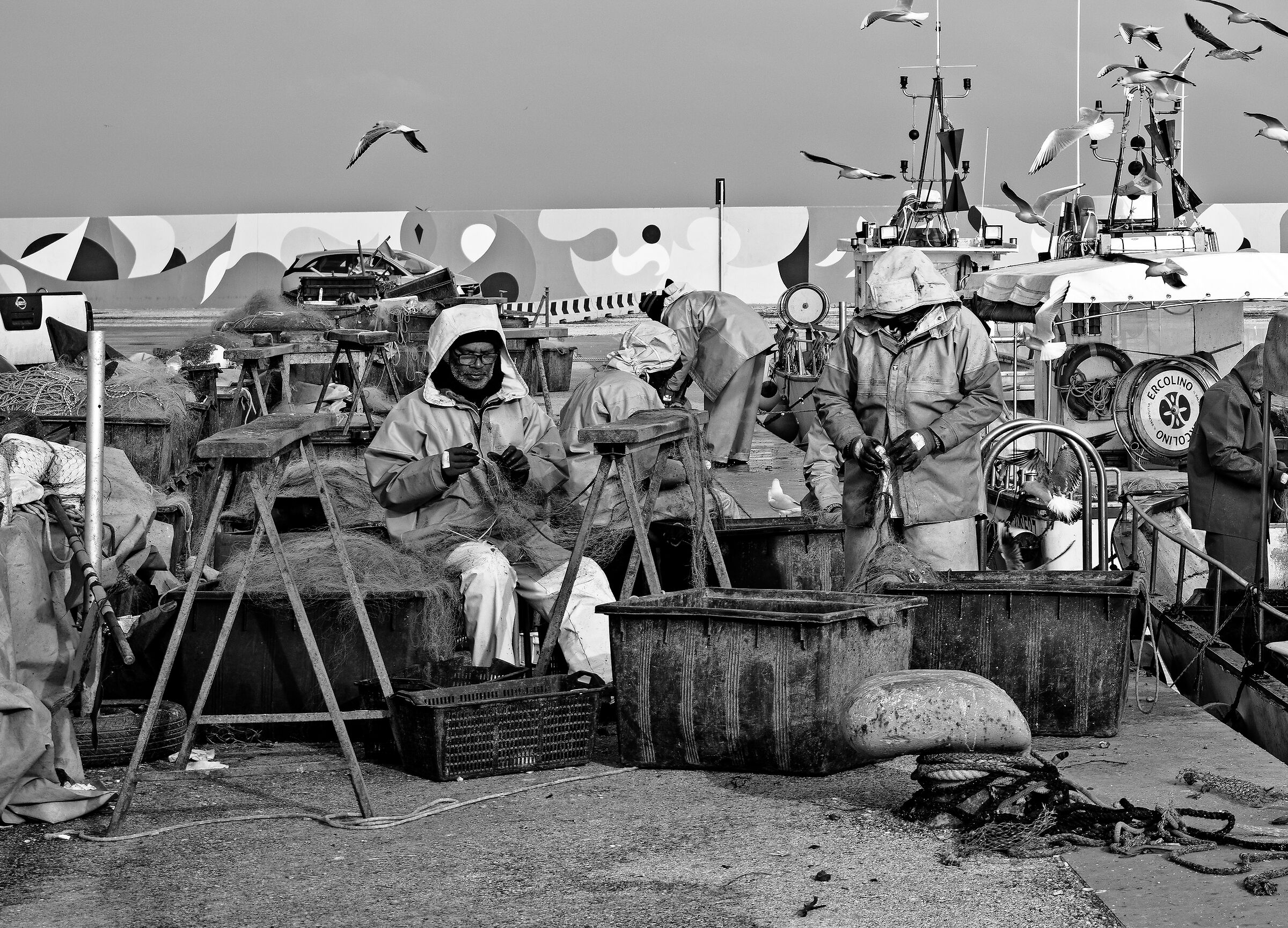 Fishermen at the port of Pesaro