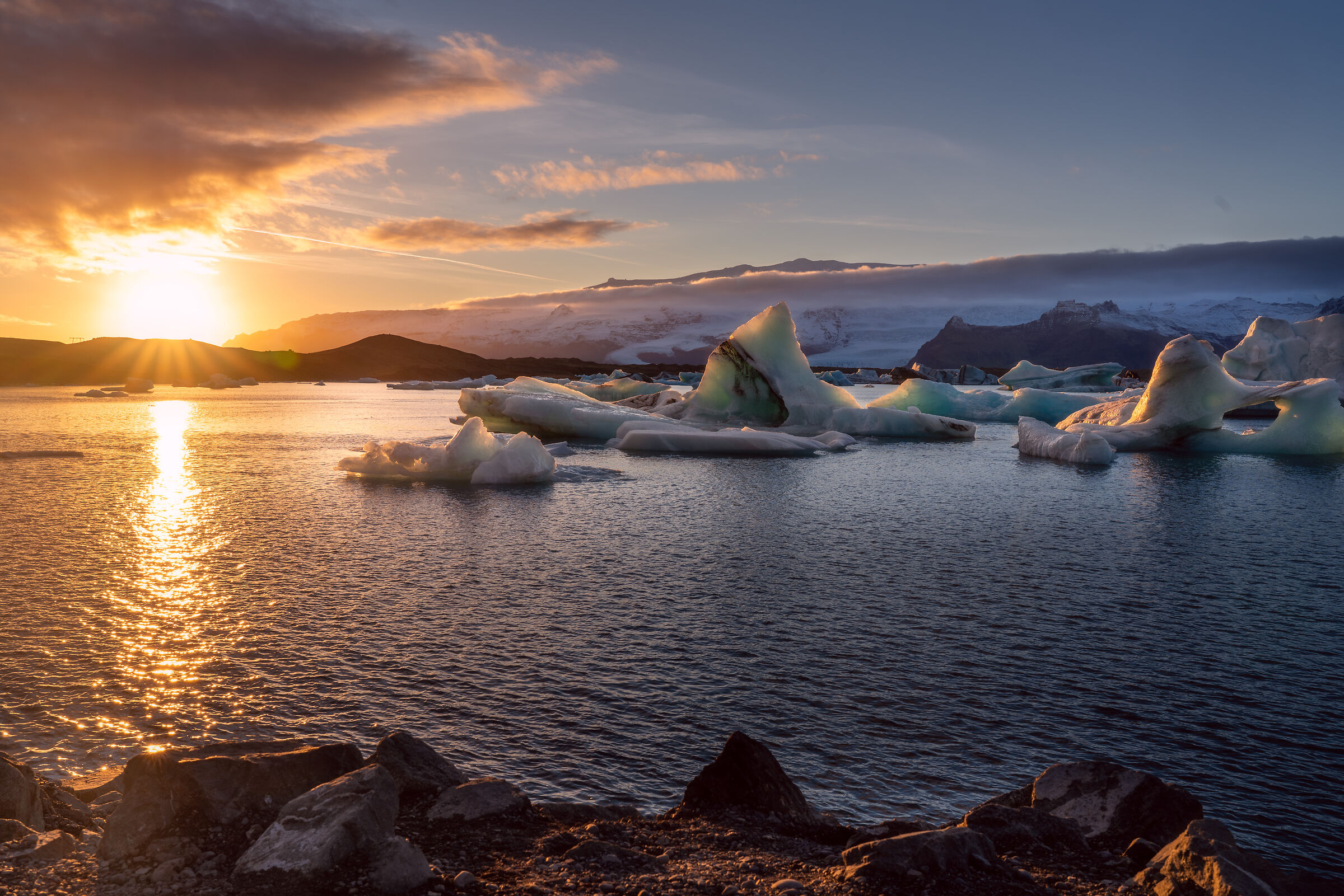 Sunset over Jakurlason Glacier Lagoon