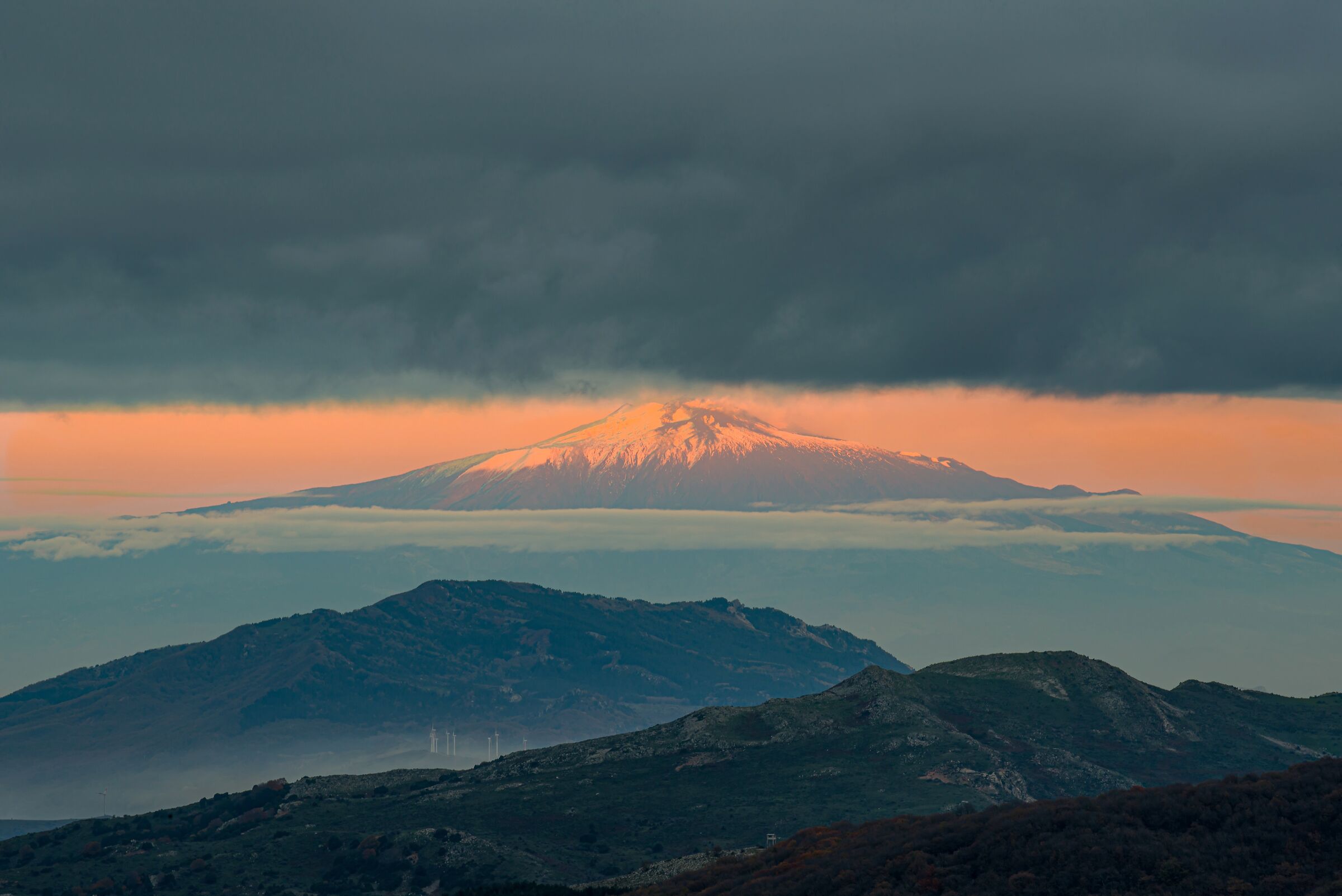 Mount Etna at sunset seen from the Madonie
