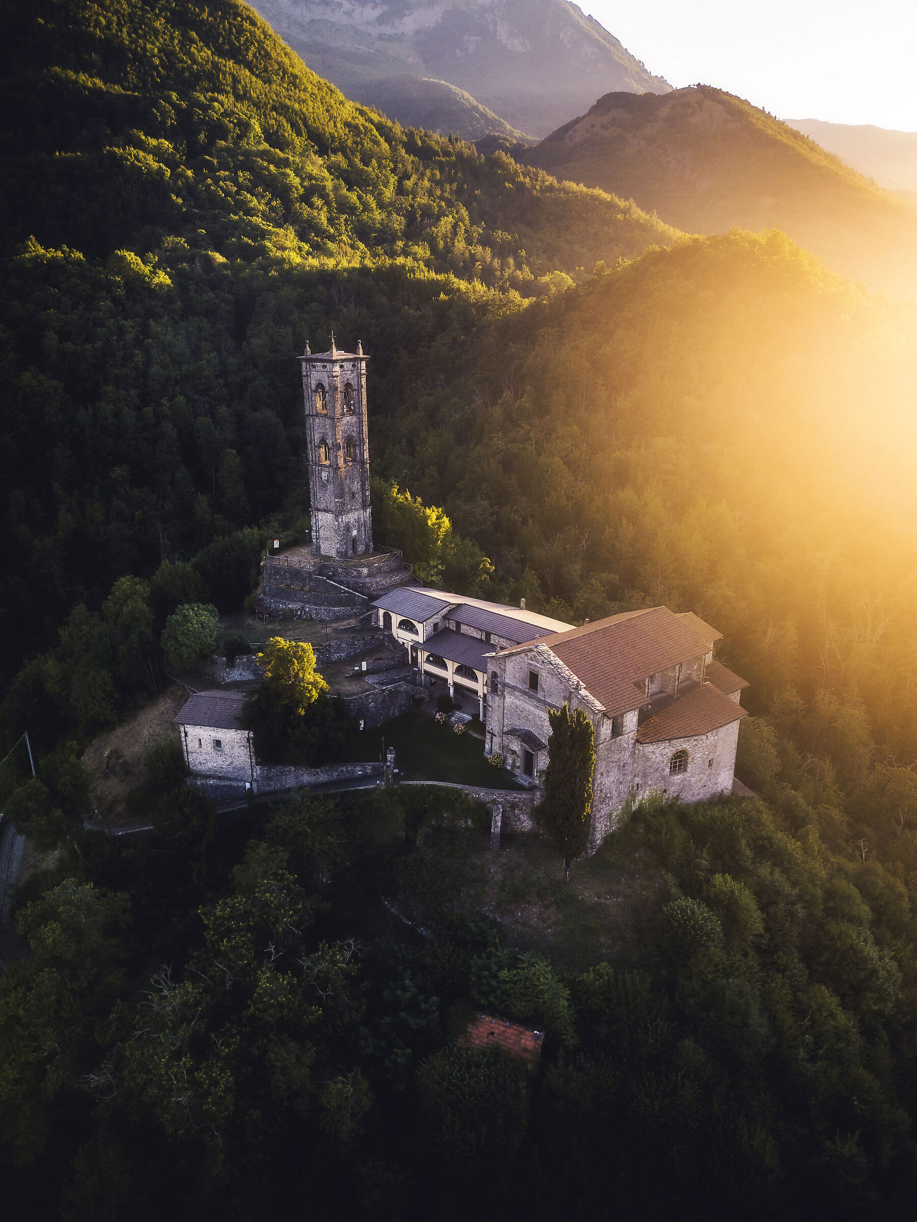 Sunset over the church of Gorfigliano - Tuscany