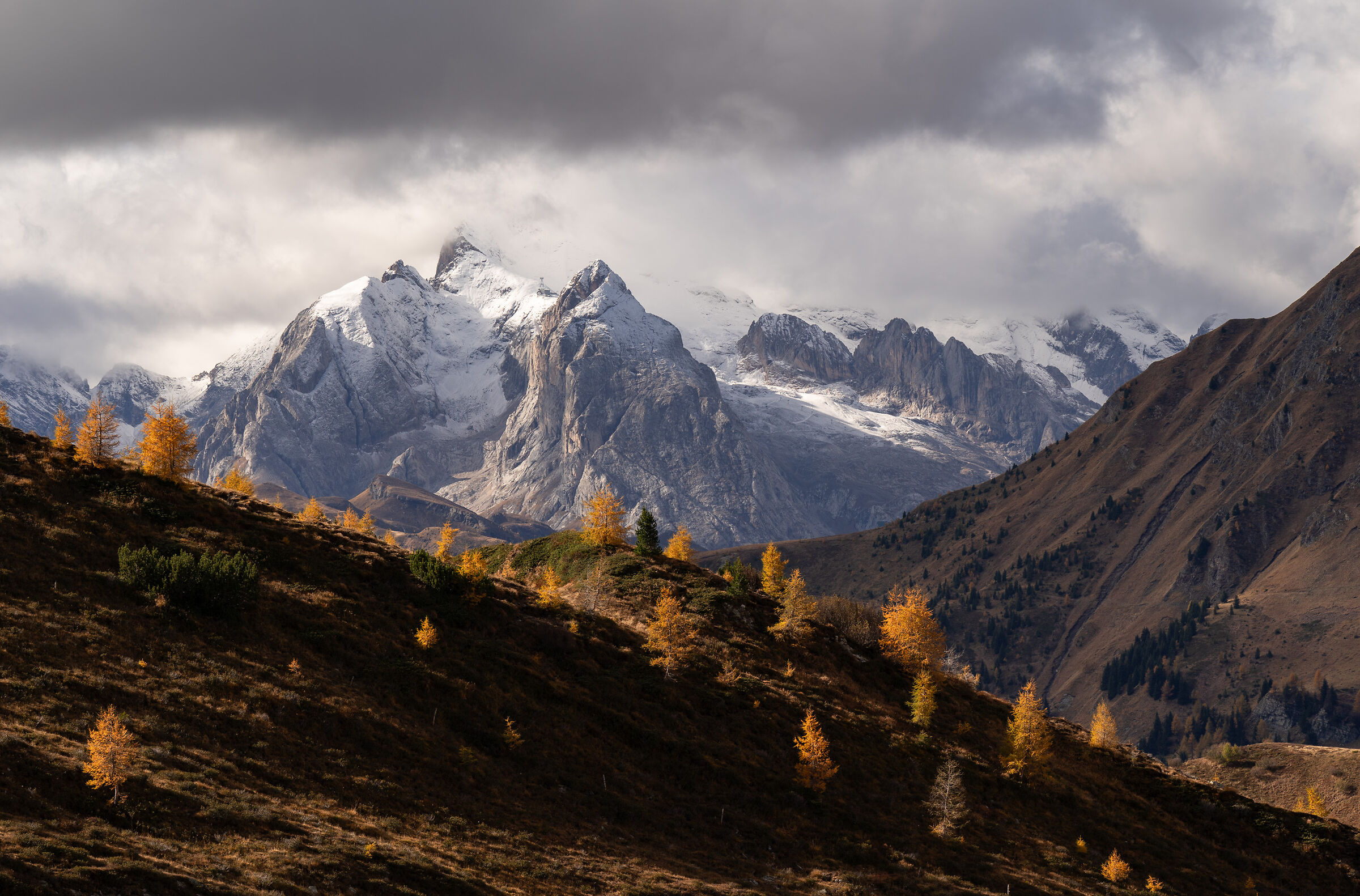 view towards the Marmolada in autumn