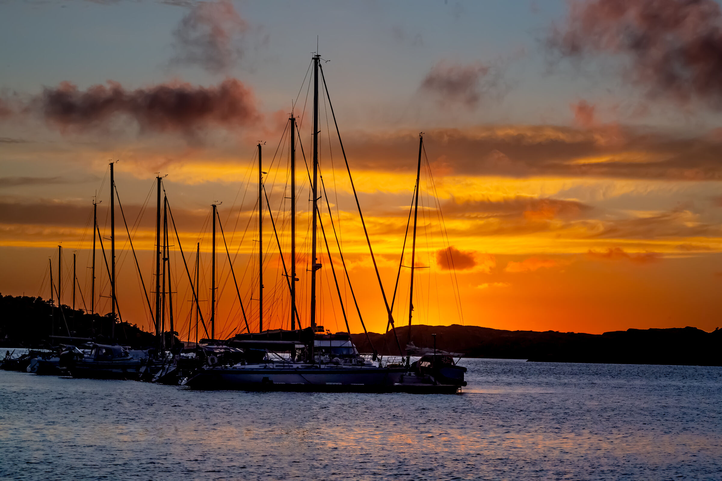 Swedish harbour at sunset