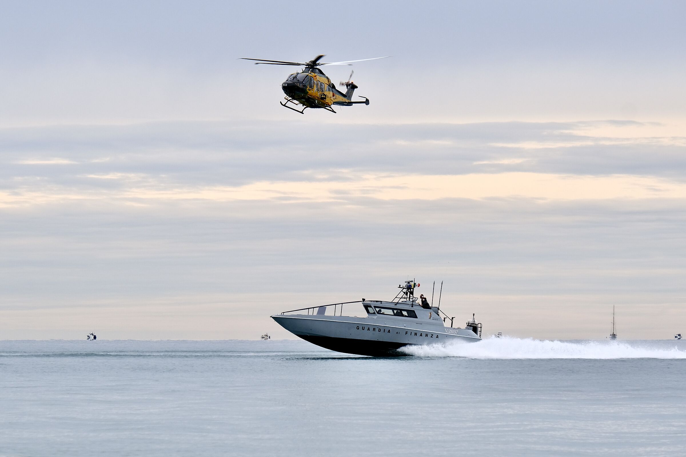 Guardia di Finanza helicopter with motorboat