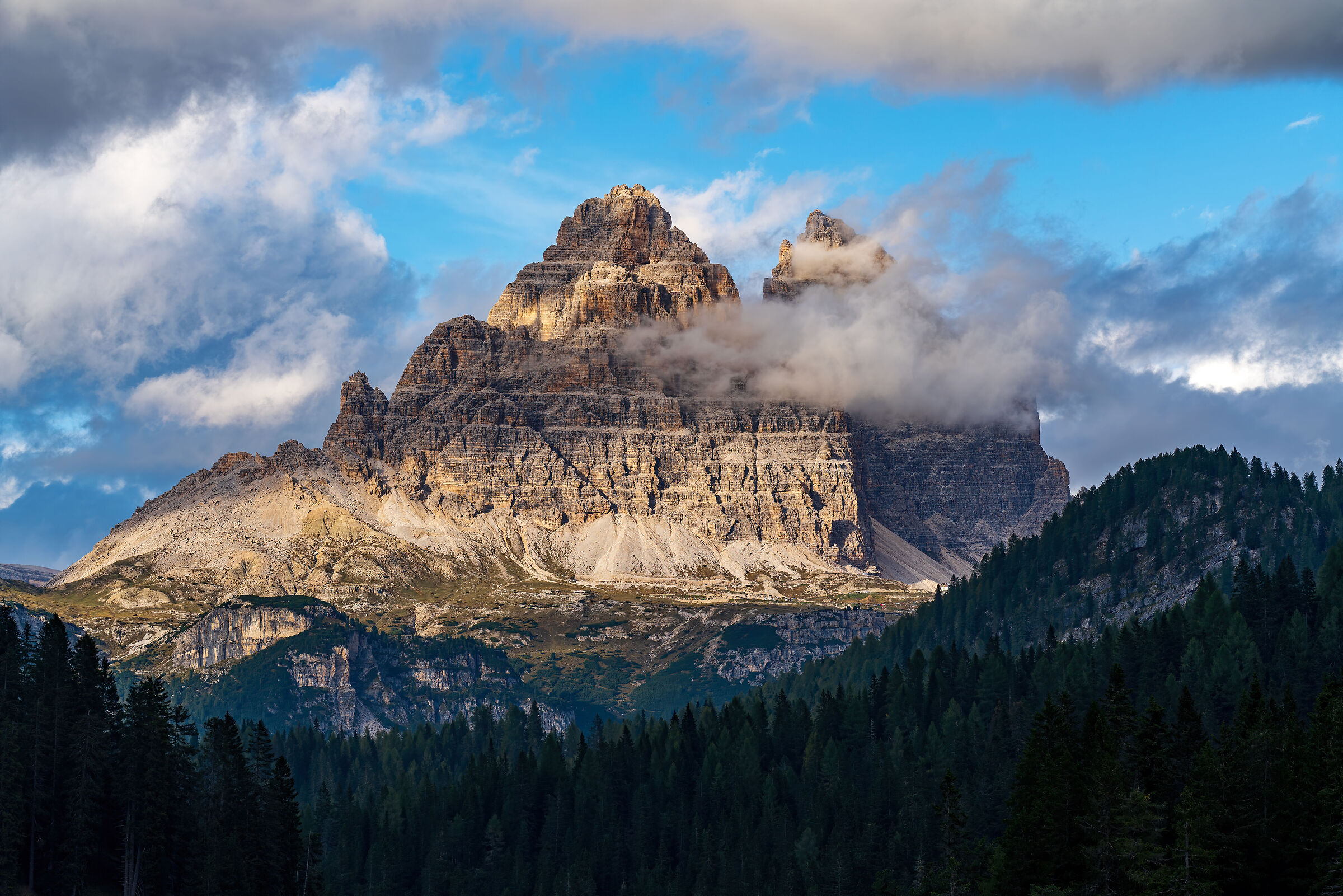 Three peaks of Lavaredo seen from Lake Misurina