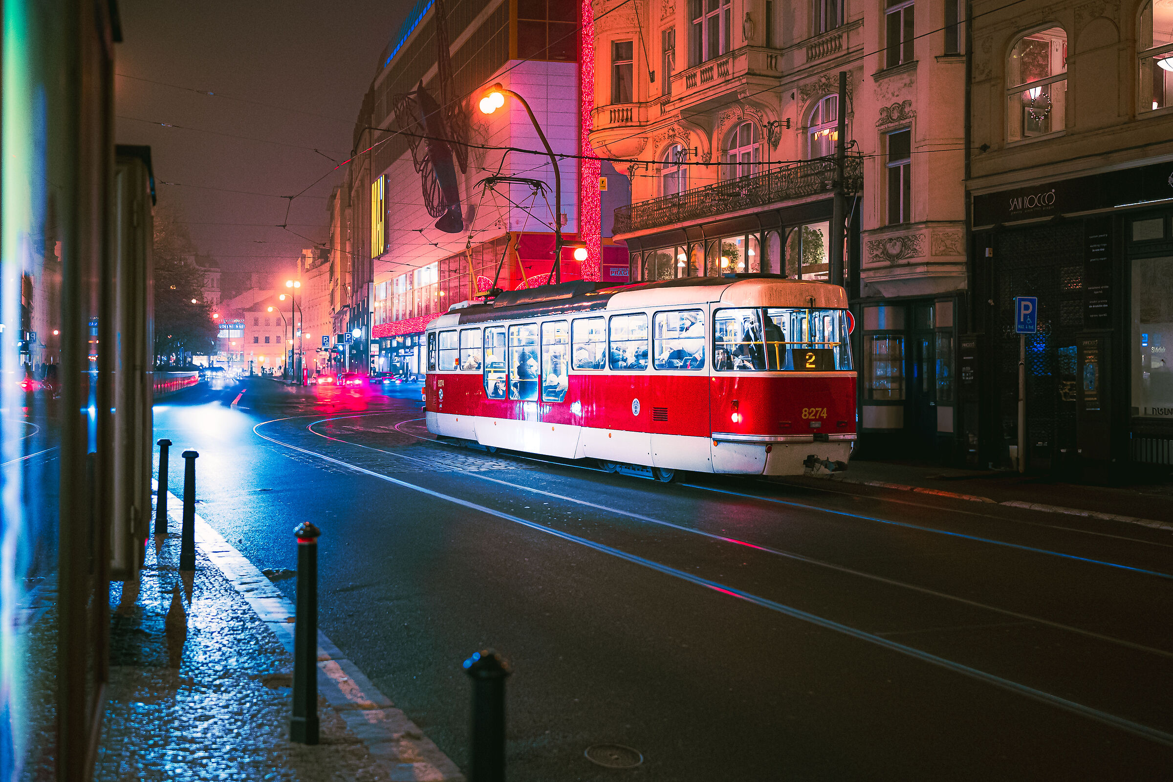 The tram at night!