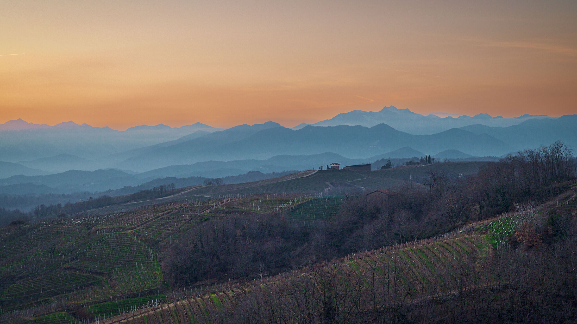 Winter sunset over the vineyards of Gattinara (VC)