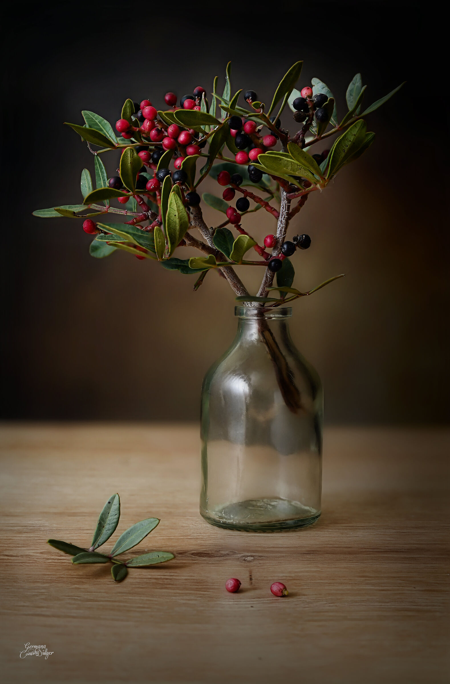 Jar with berry branch