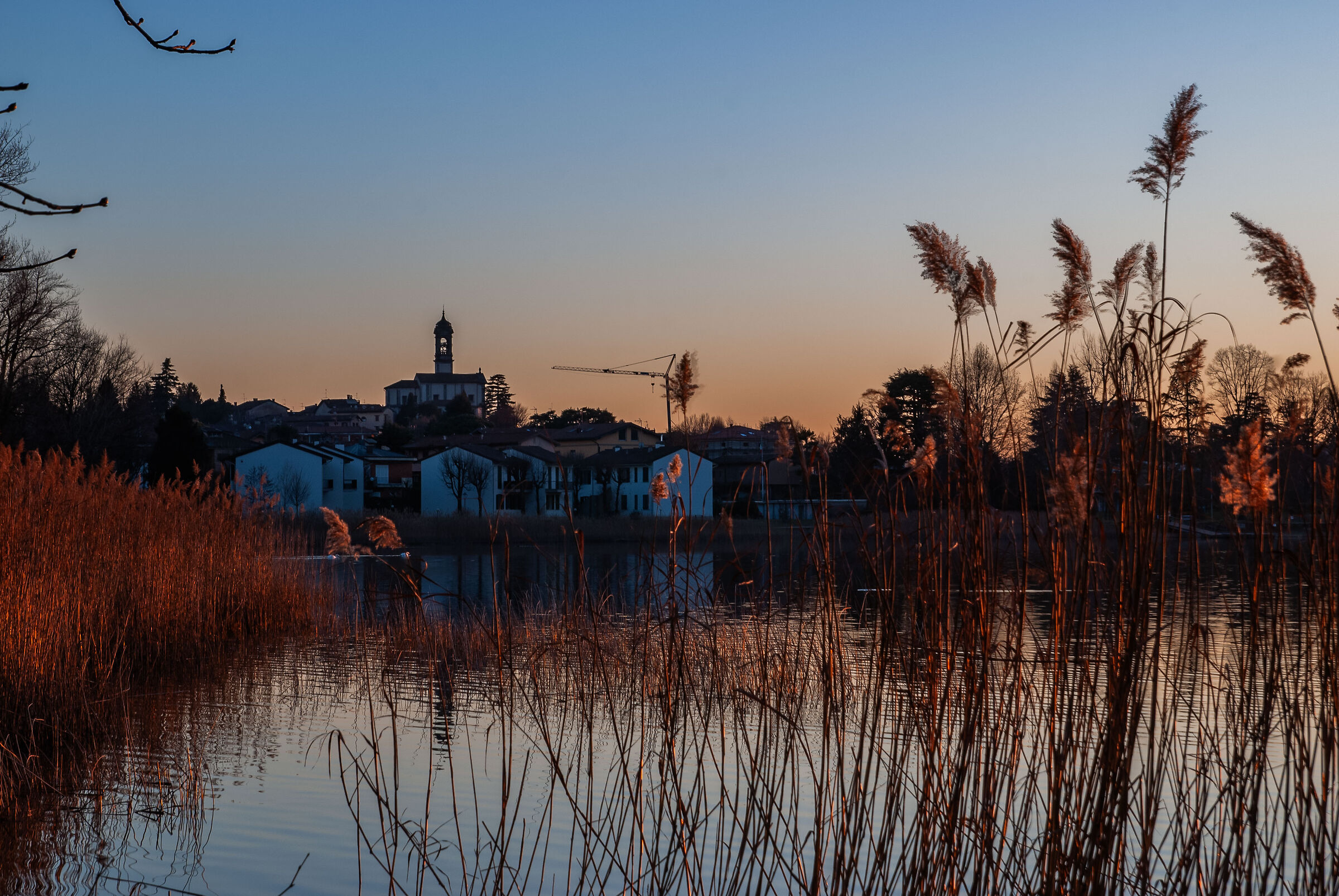 Magical village at sunset