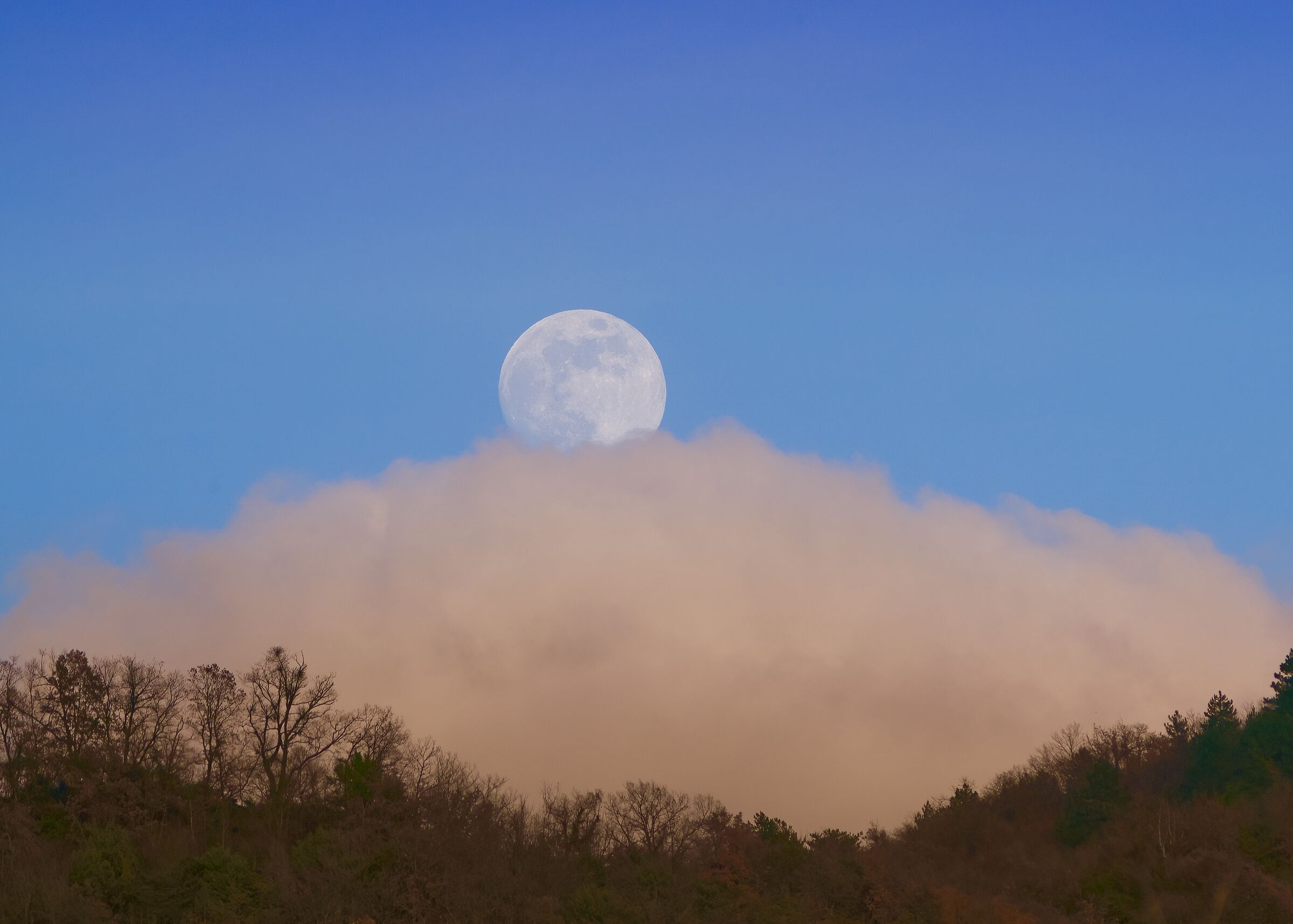 The tired Moon rests on the cloud