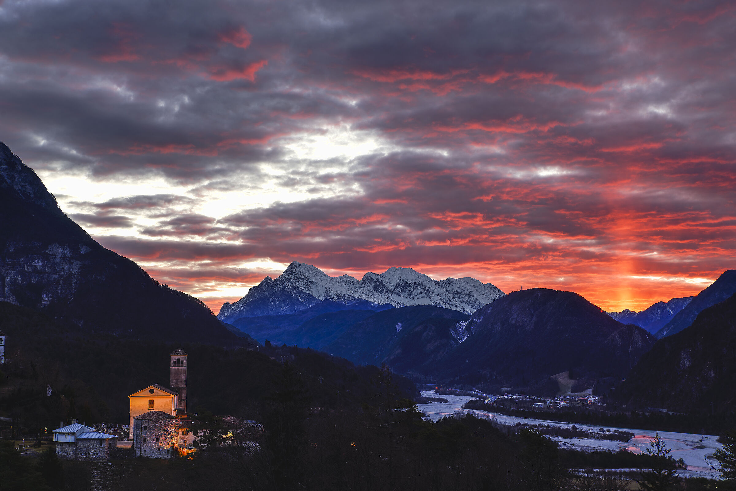 Sunrise at the San Gallo Abbey in Moggio Udinese