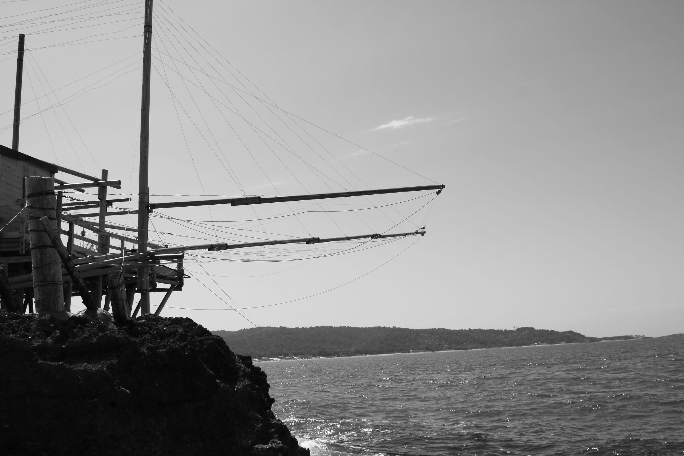 Trabucco di Scialamarino, Vieste June 2024 B/W
