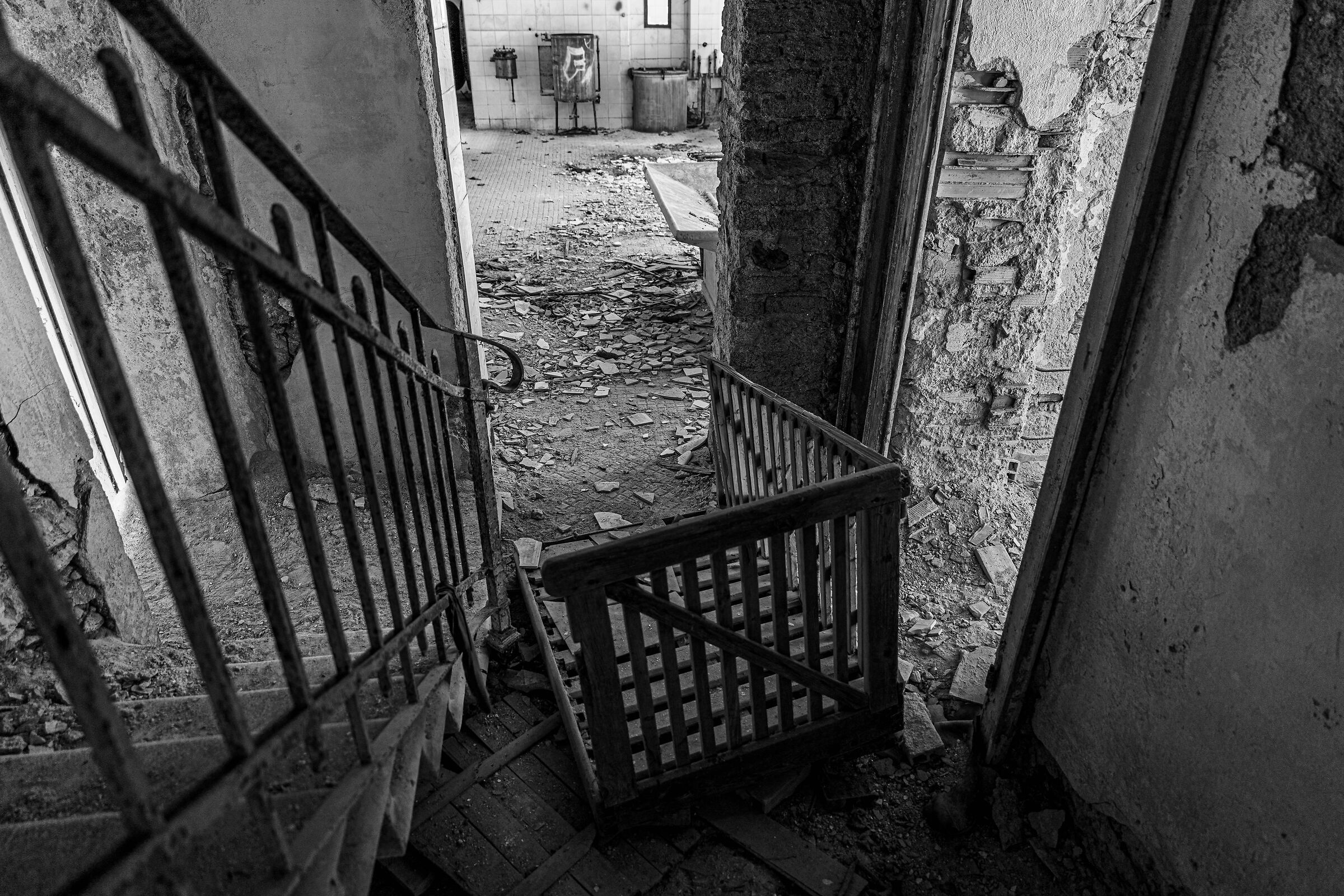 Down the stairs