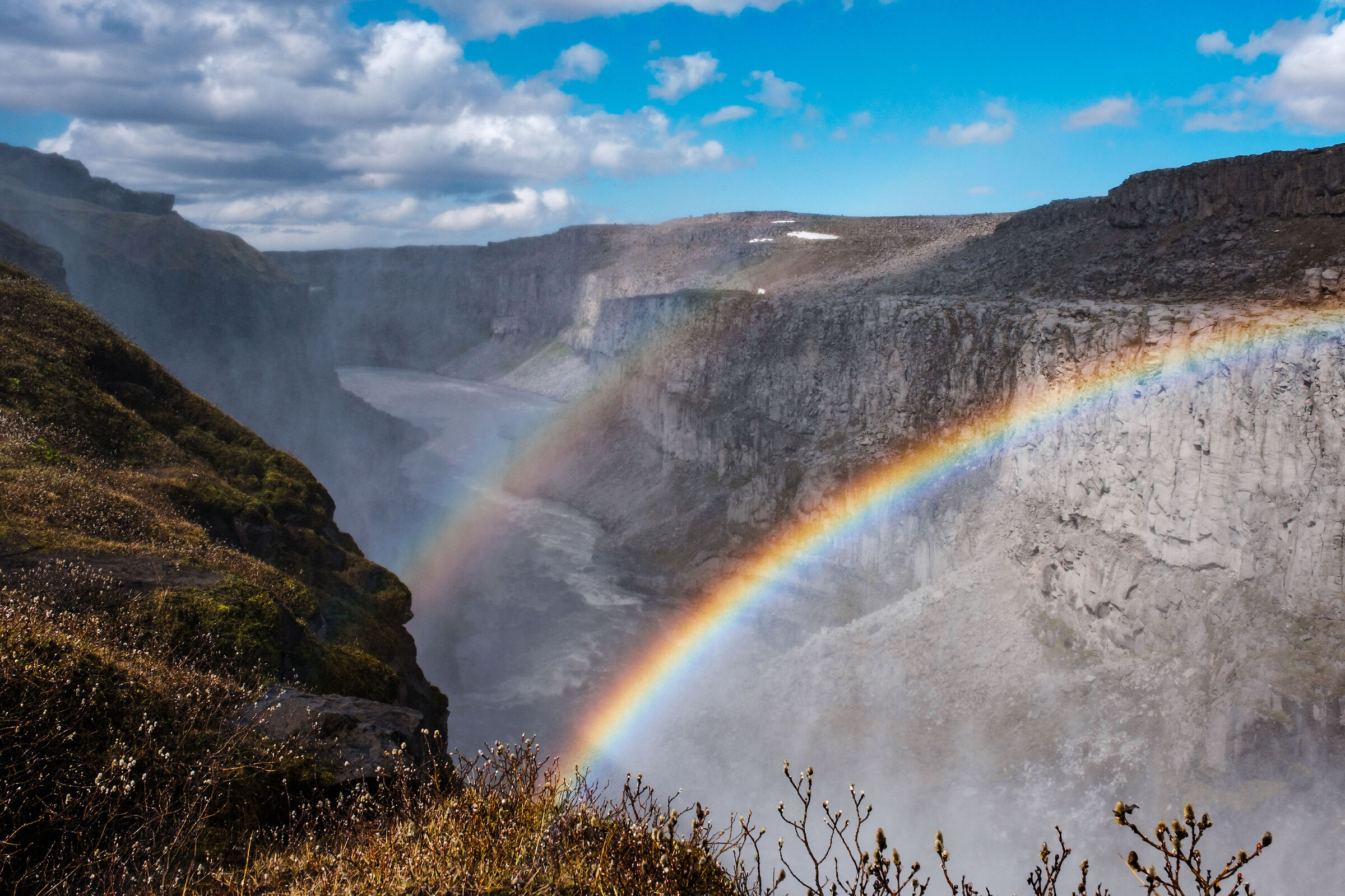 A double rainbow over the canyon of Dettifoss