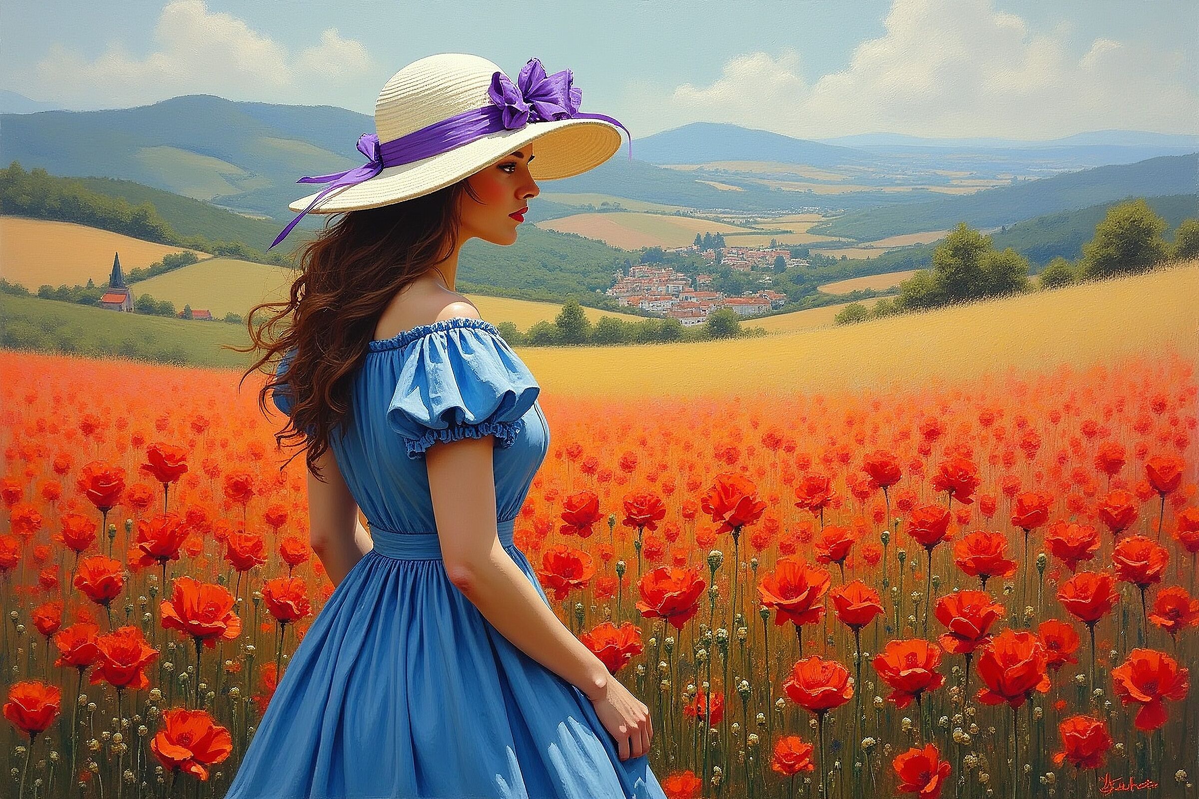 Girl among the poppies  (olio su tela)
