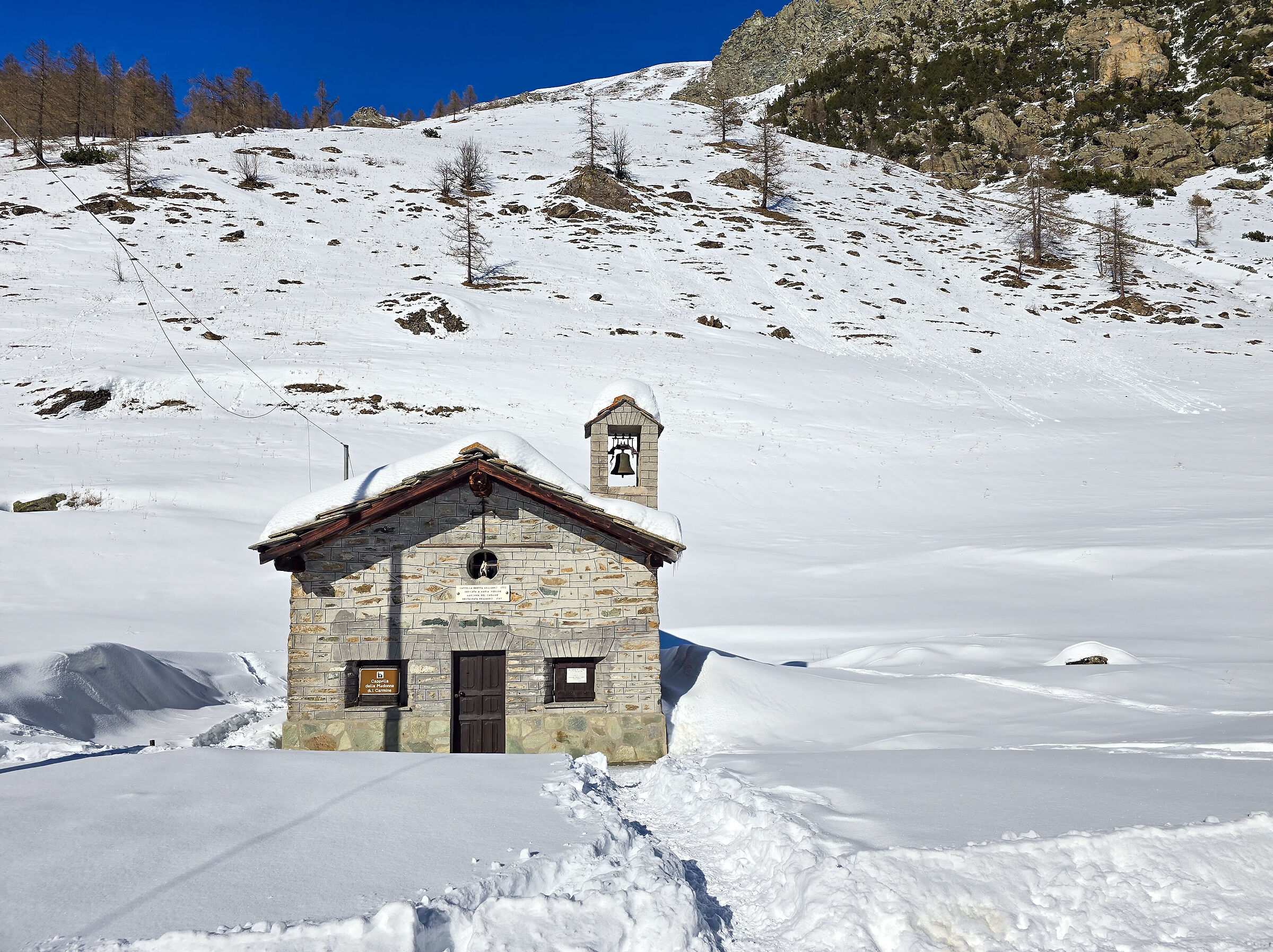 The snow-covered chapel