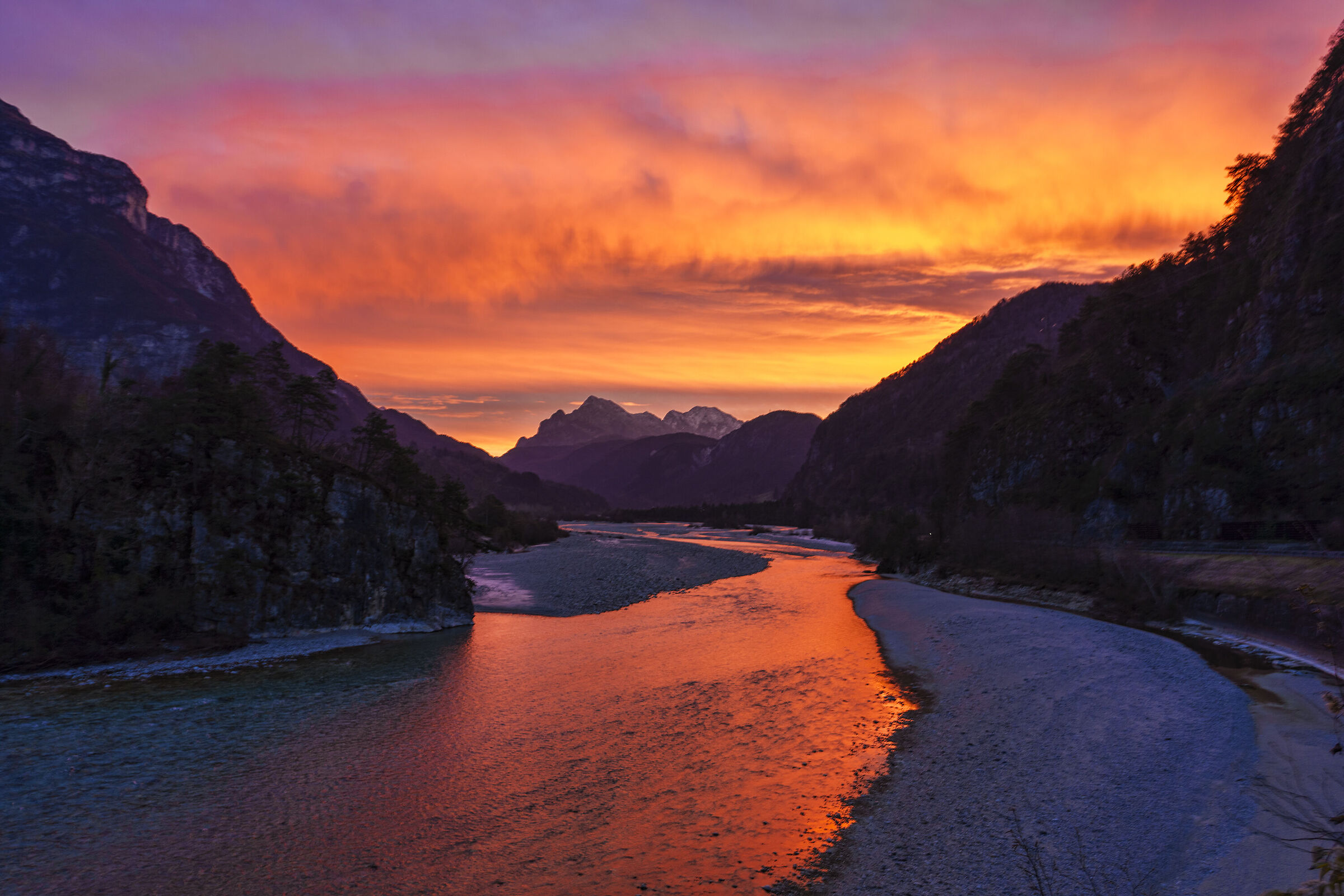 Sunrise on the Fella river, Julian Alps