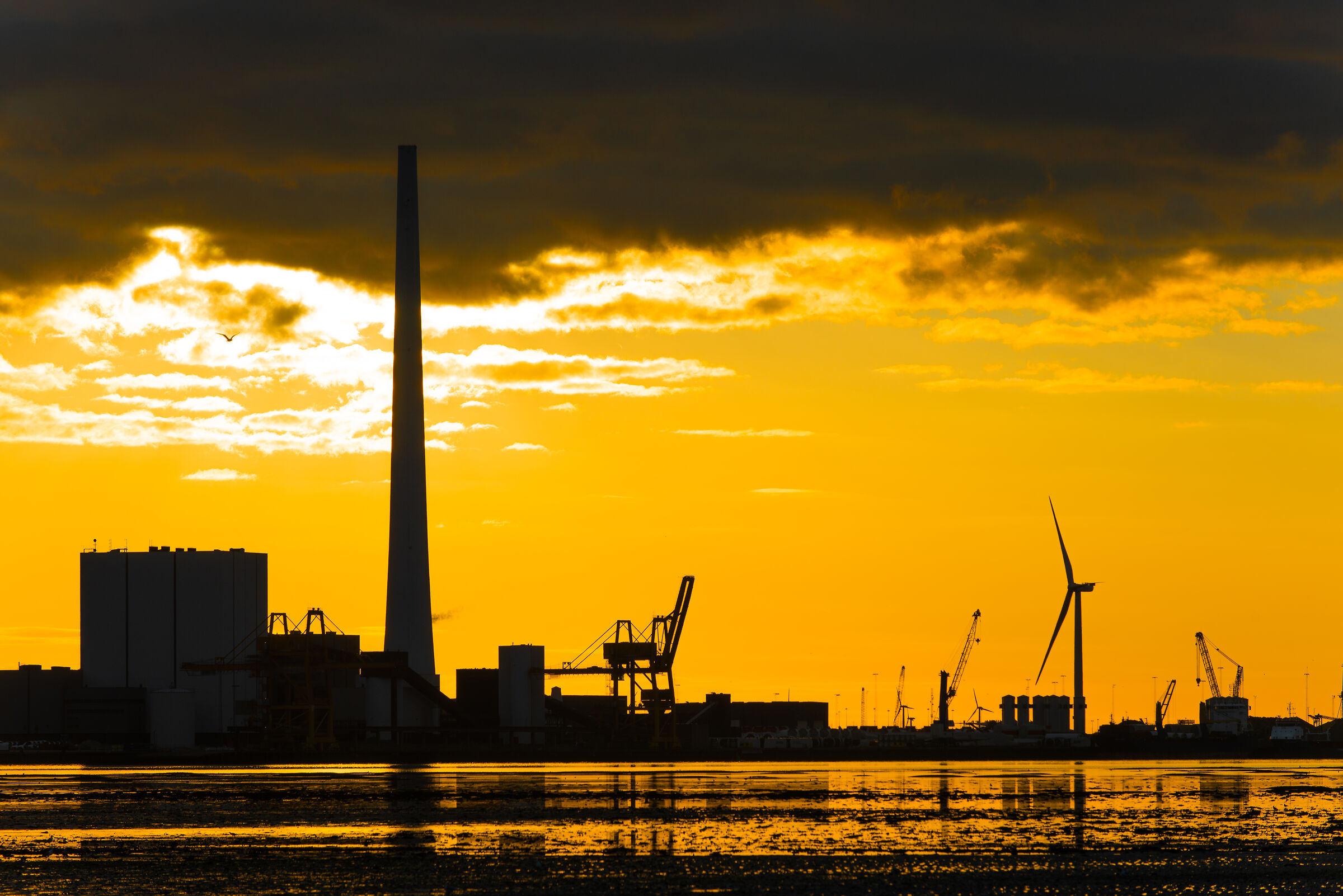 Sunrise on the North Sea & industrial skyline