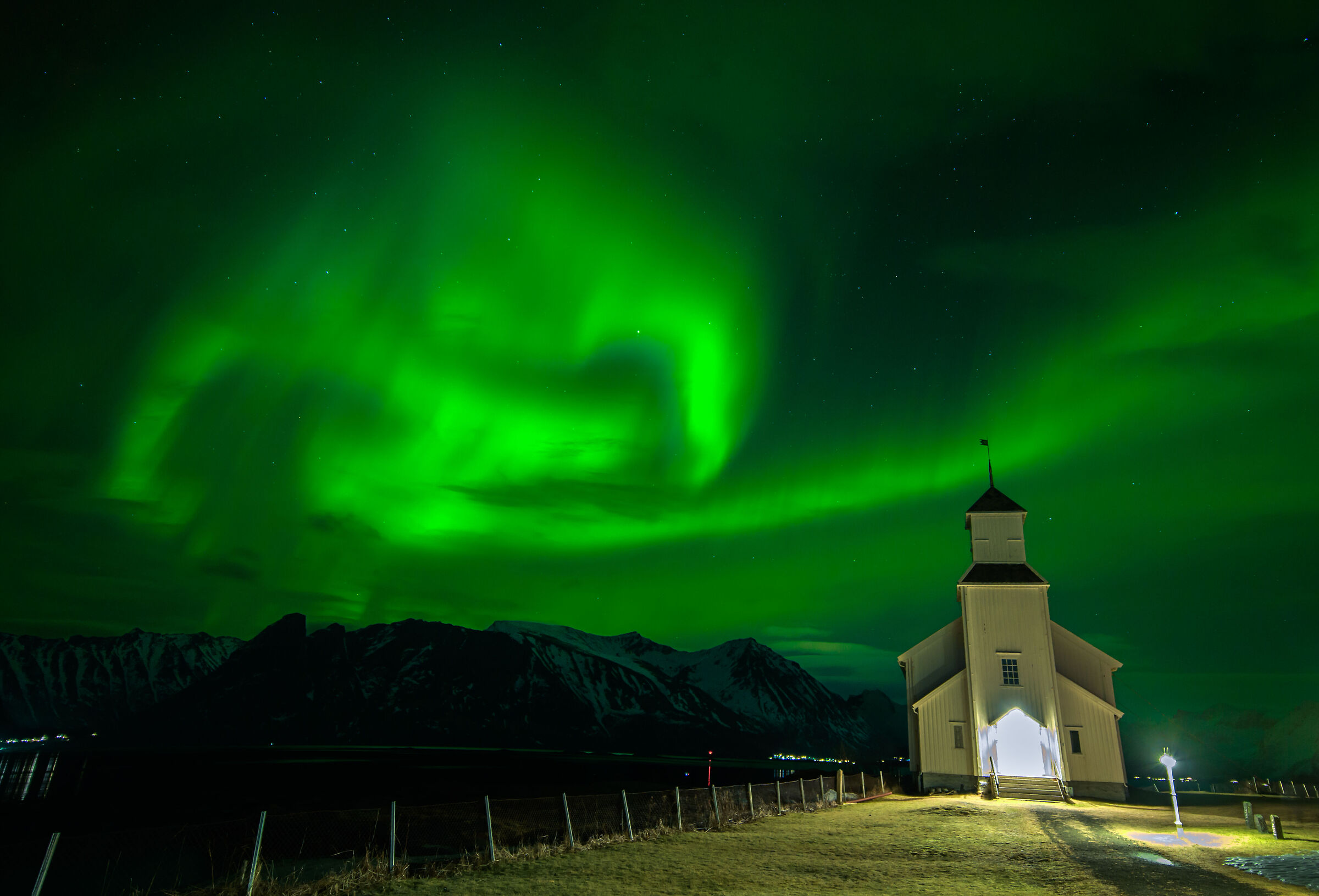 Northen Lights over Gimsøy Church