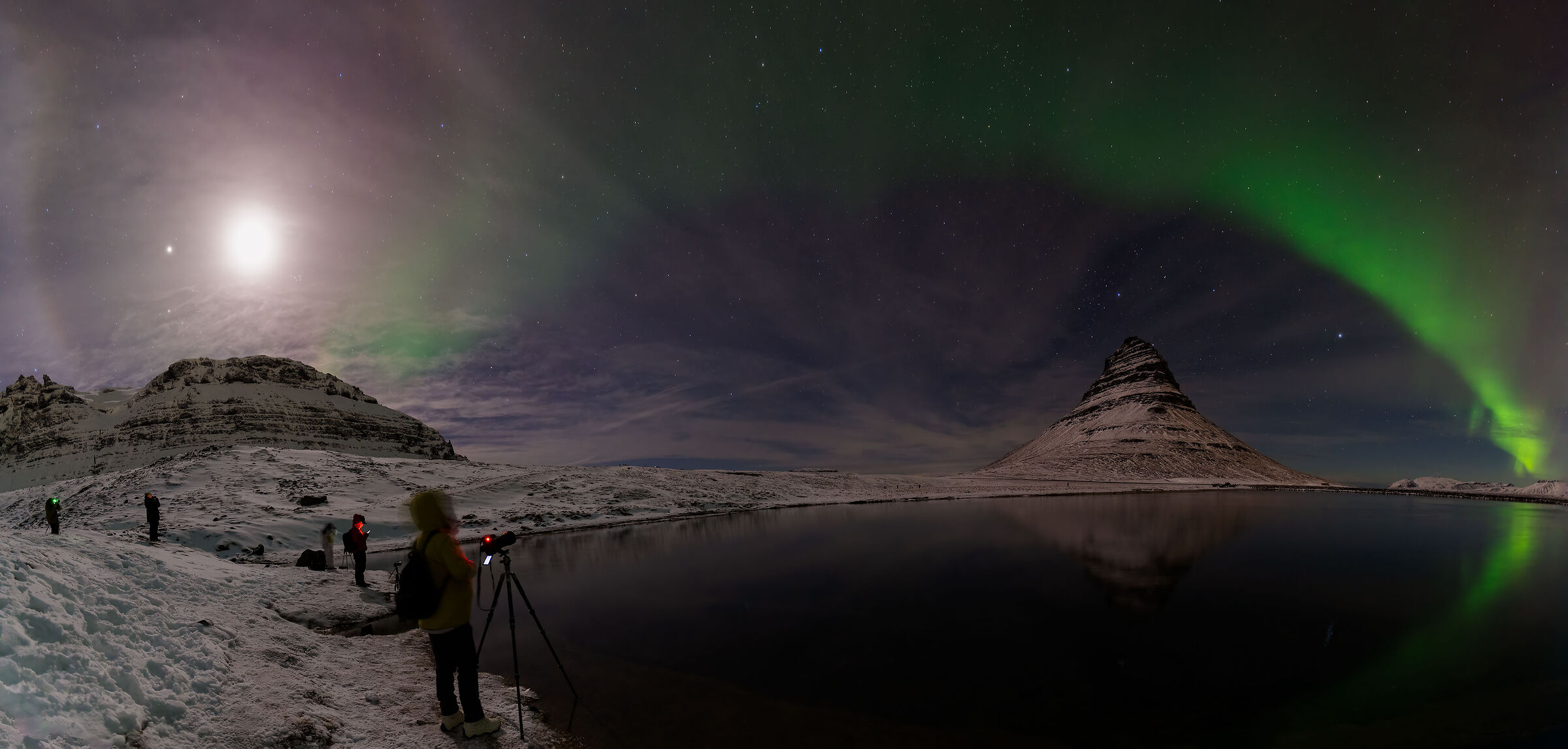 Moon Halo and Northen Lights