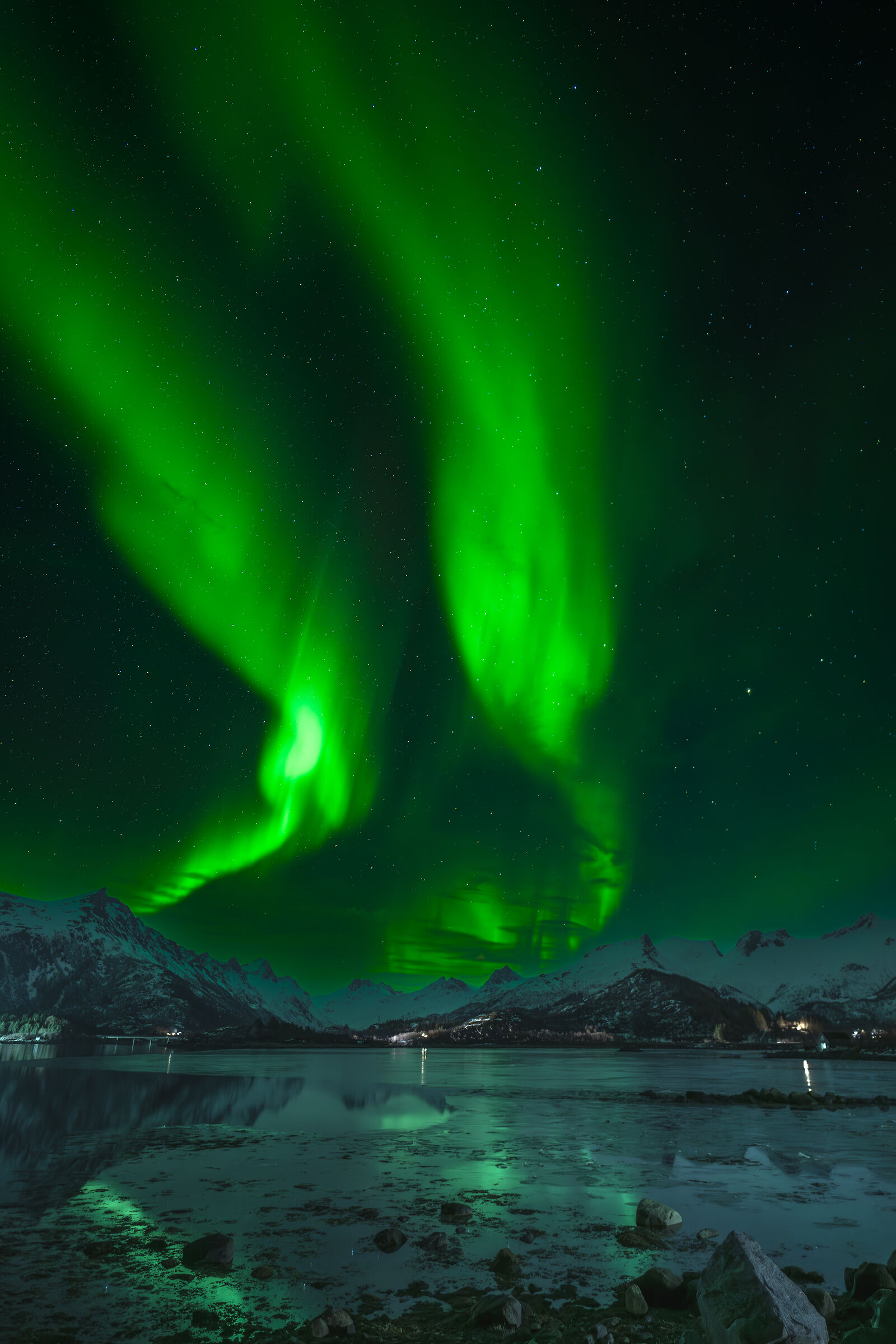 Northen Lights over a fjord I