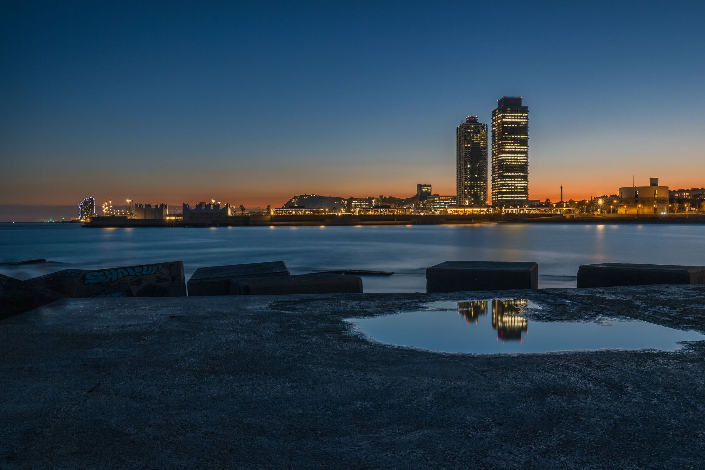 Sunset over the Olympic Port of Barcelona