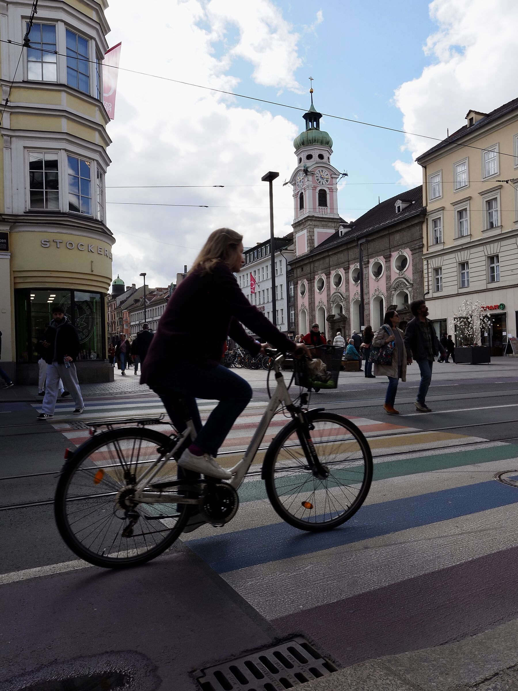 Bicycle on colored pedestrian crossings