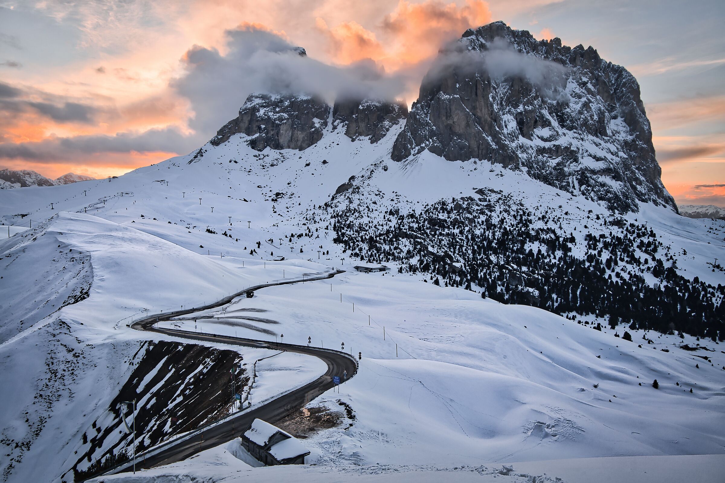 Sunset at the Sella Pass - Dolomites