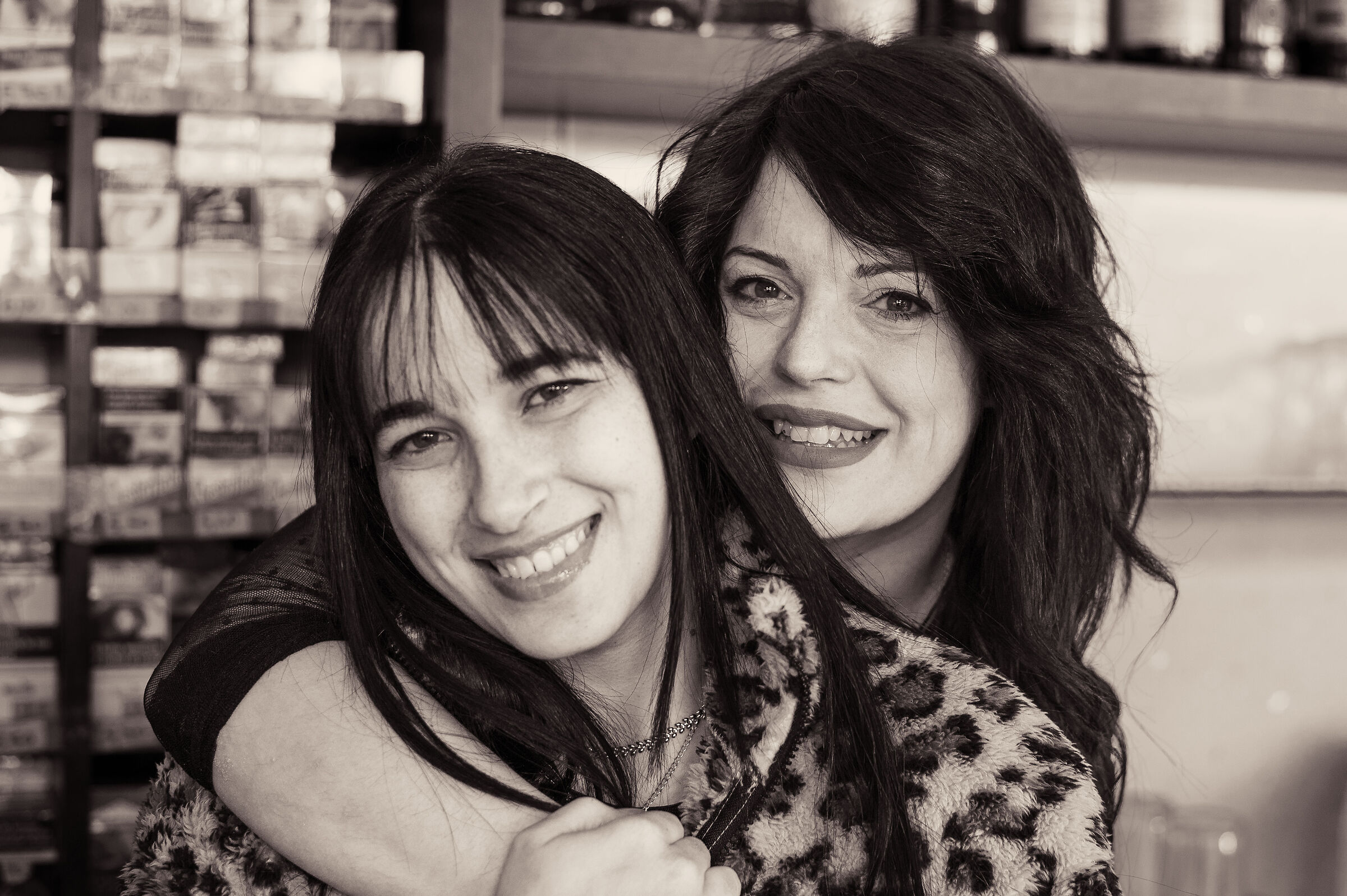 Friends behind the counter