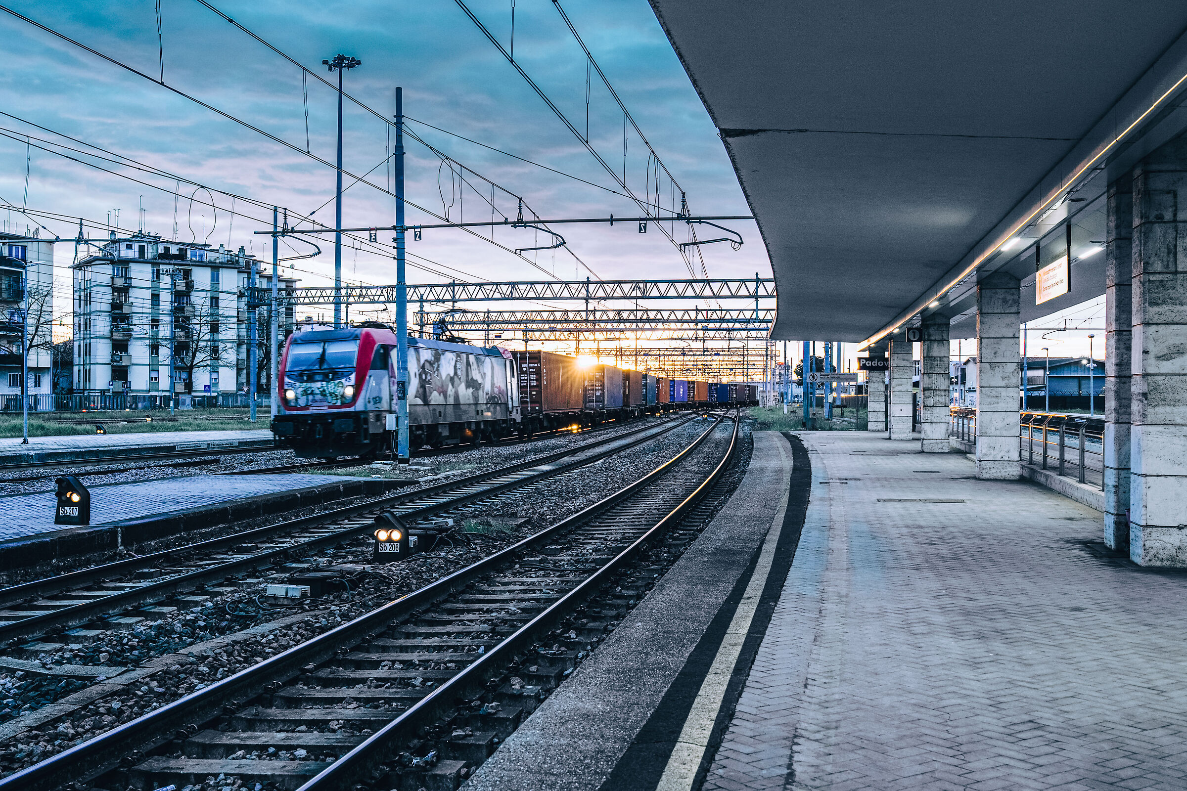 Freight train at dawn