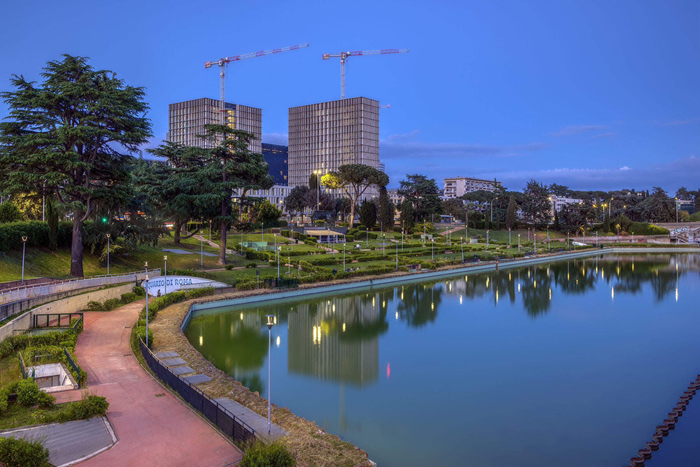 E.U.R. Pond and Ligini Towers (Rome)