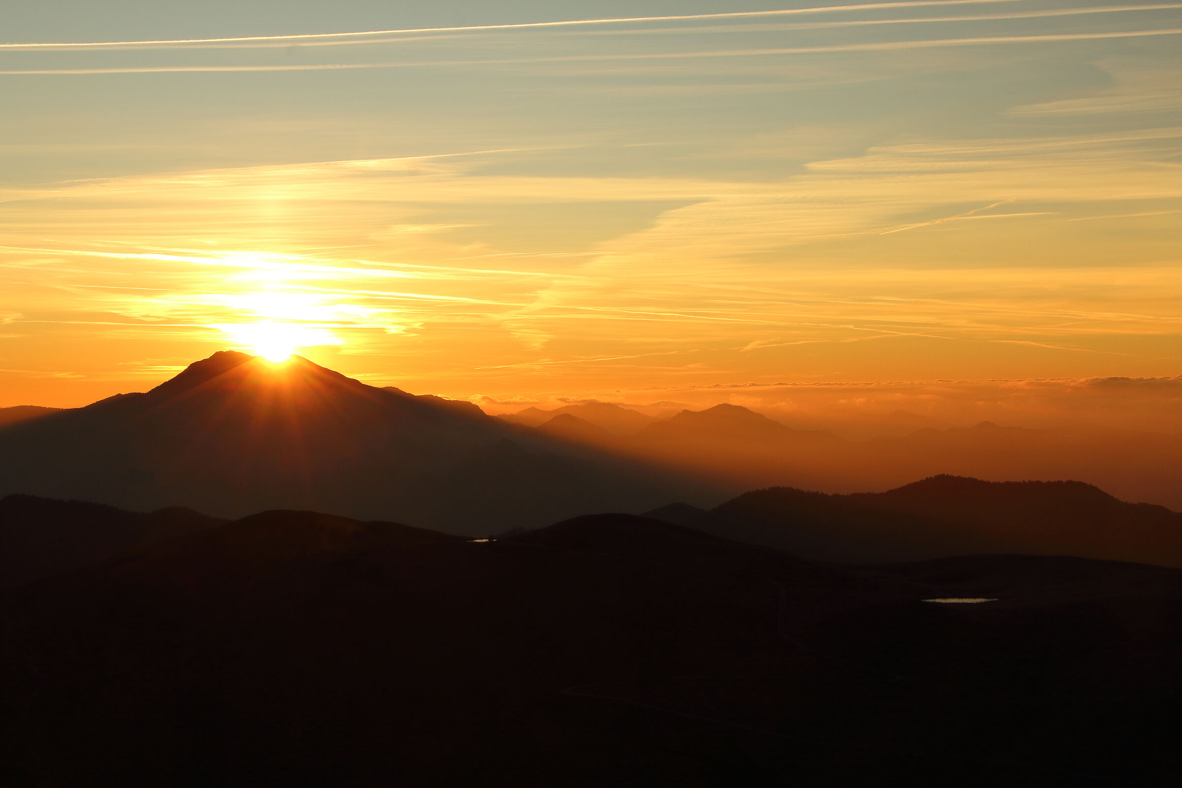 Emotions at sunrise in the mountains