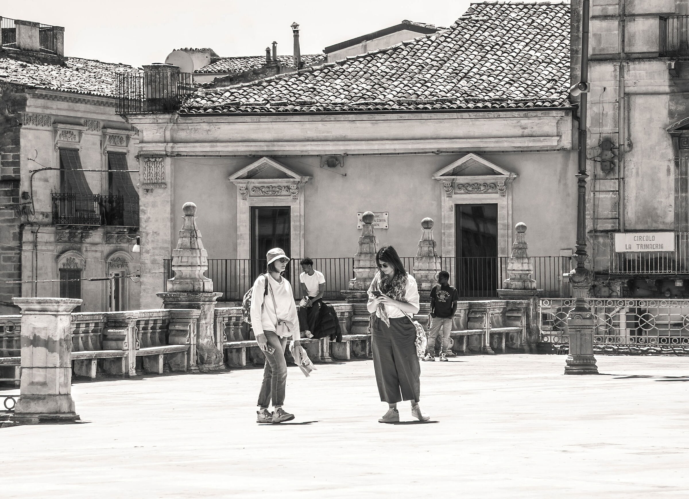 Two tourists in the churchyard